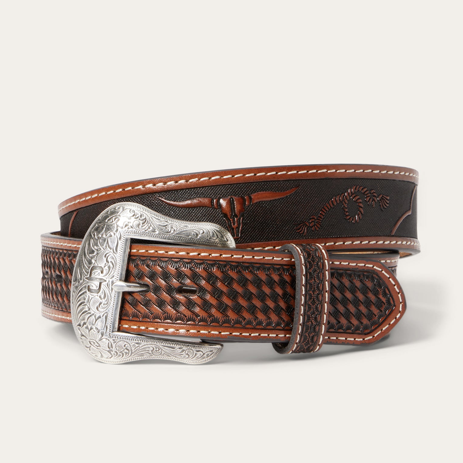 Handcrafted Western Leather Belt with Tooled Design