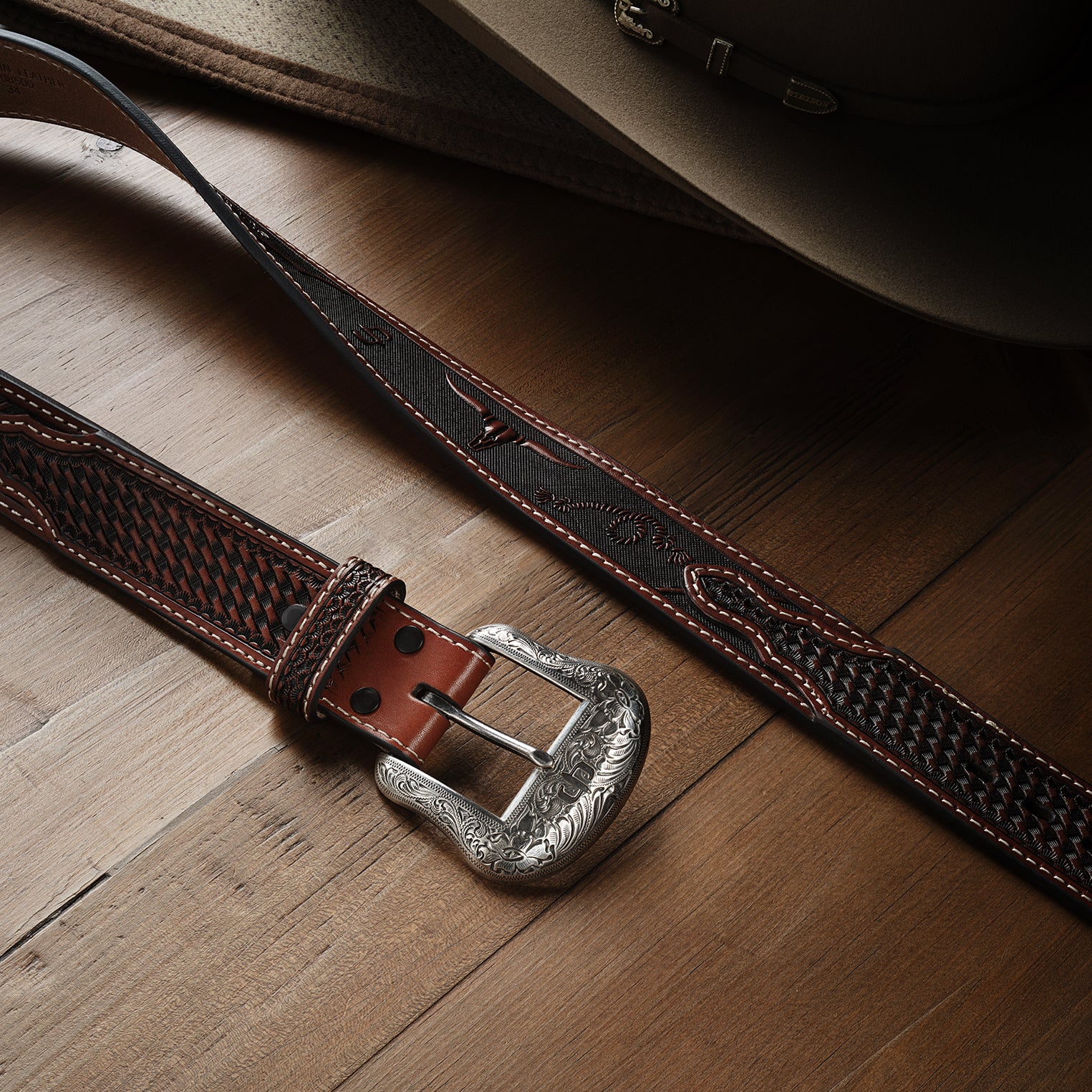 Handcrafted Western Leather Belt with Tooled Design