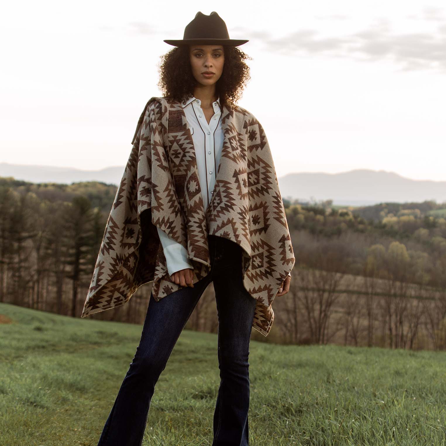 Aztec Tan Poncho - Boho Chic Style