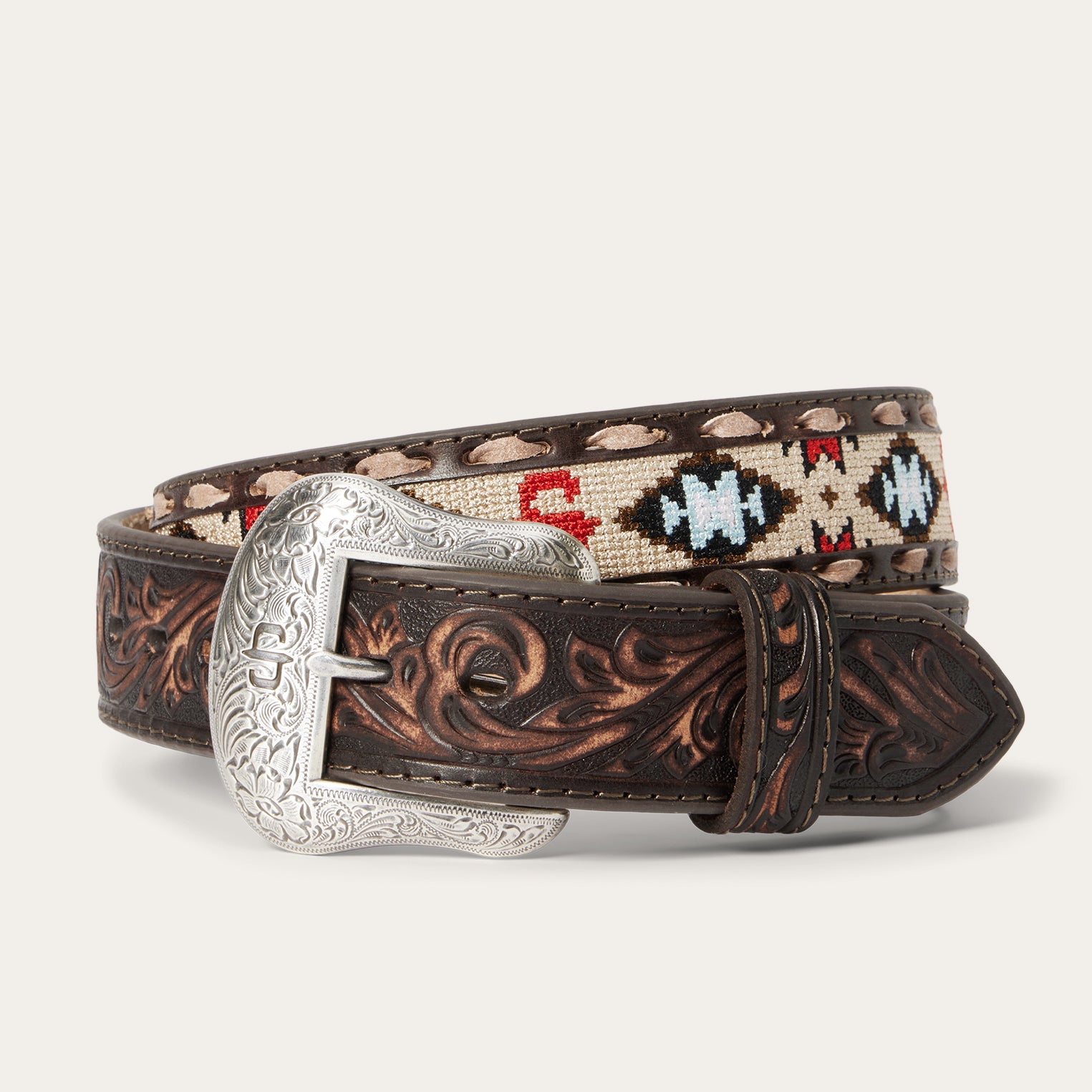 Hand-Tooled Embroidered Leather Belt