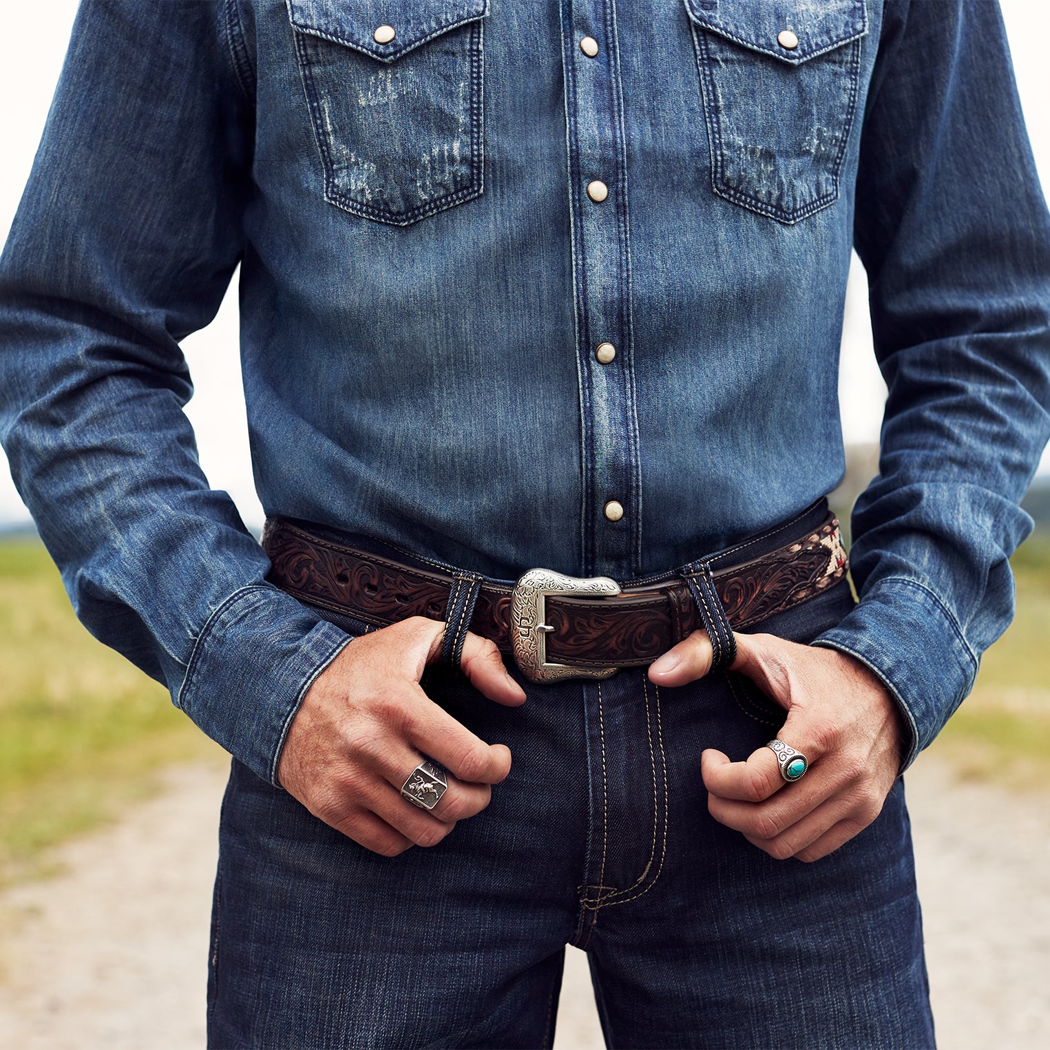 Hand-Tooled Embroidered Leather Belt