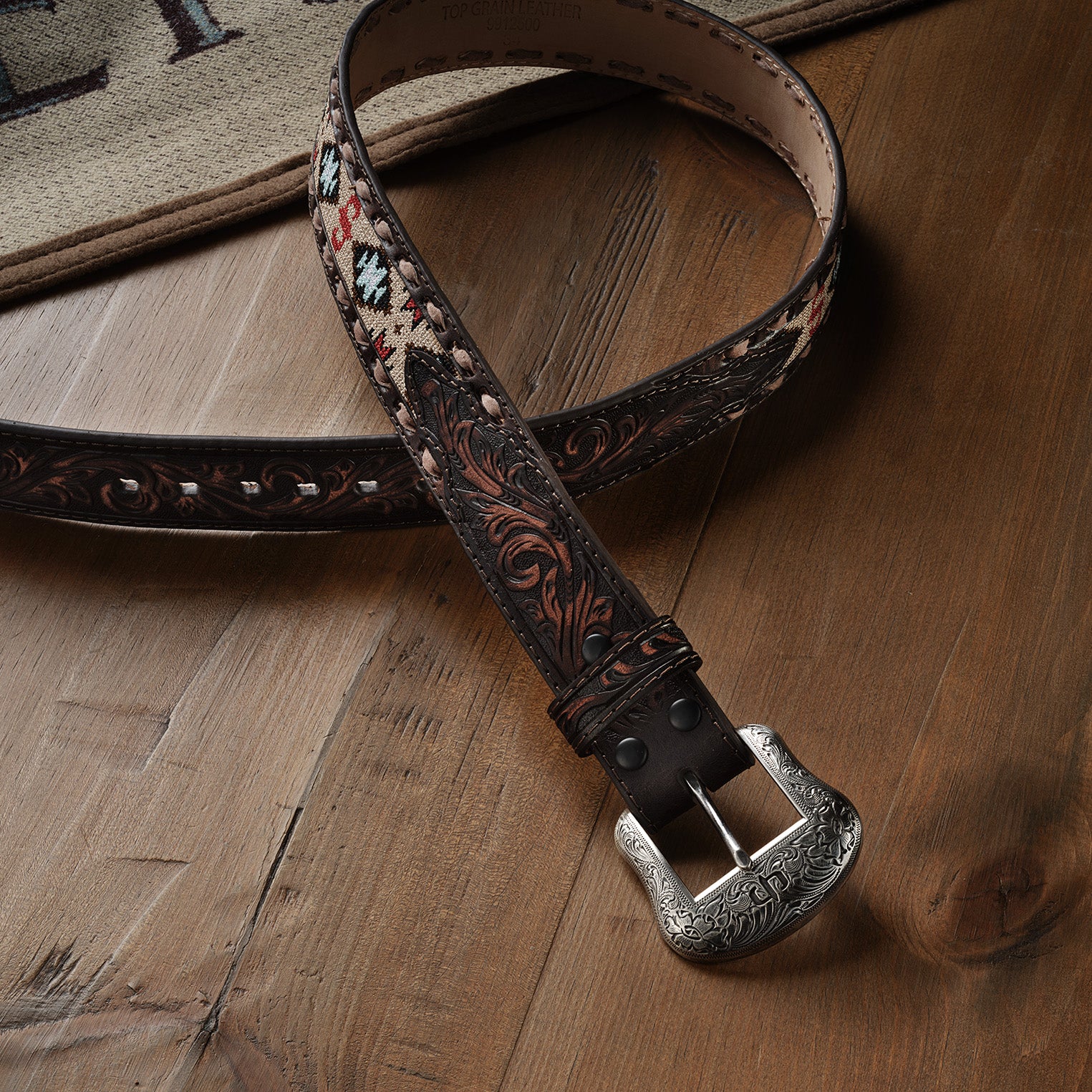 Hand-Tooled Embroidered Leather Belt