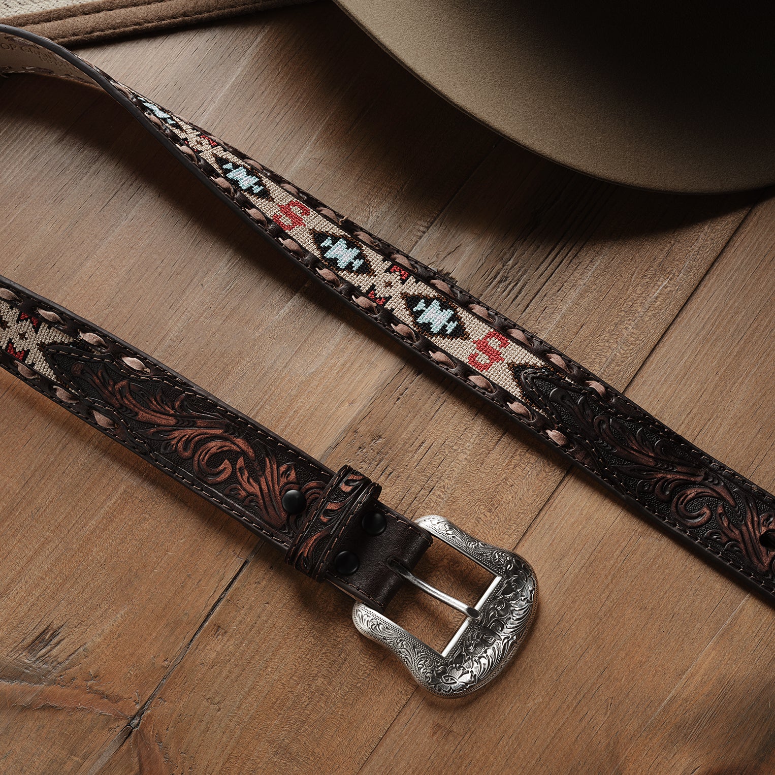 Hand-Tooled Embroidered Leather Belt