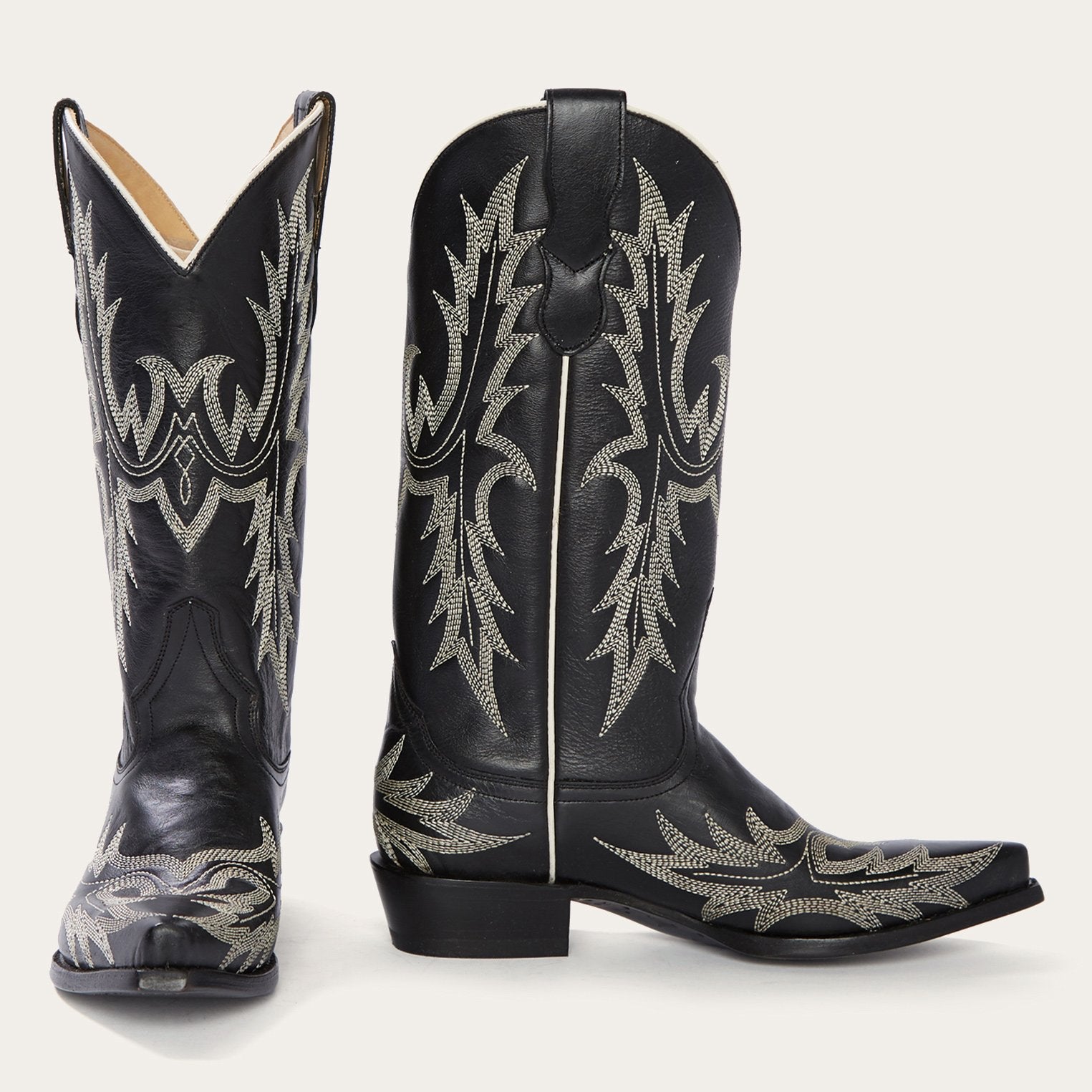 Black & White Flame Cowboy Boots - Embroidered Western Style
