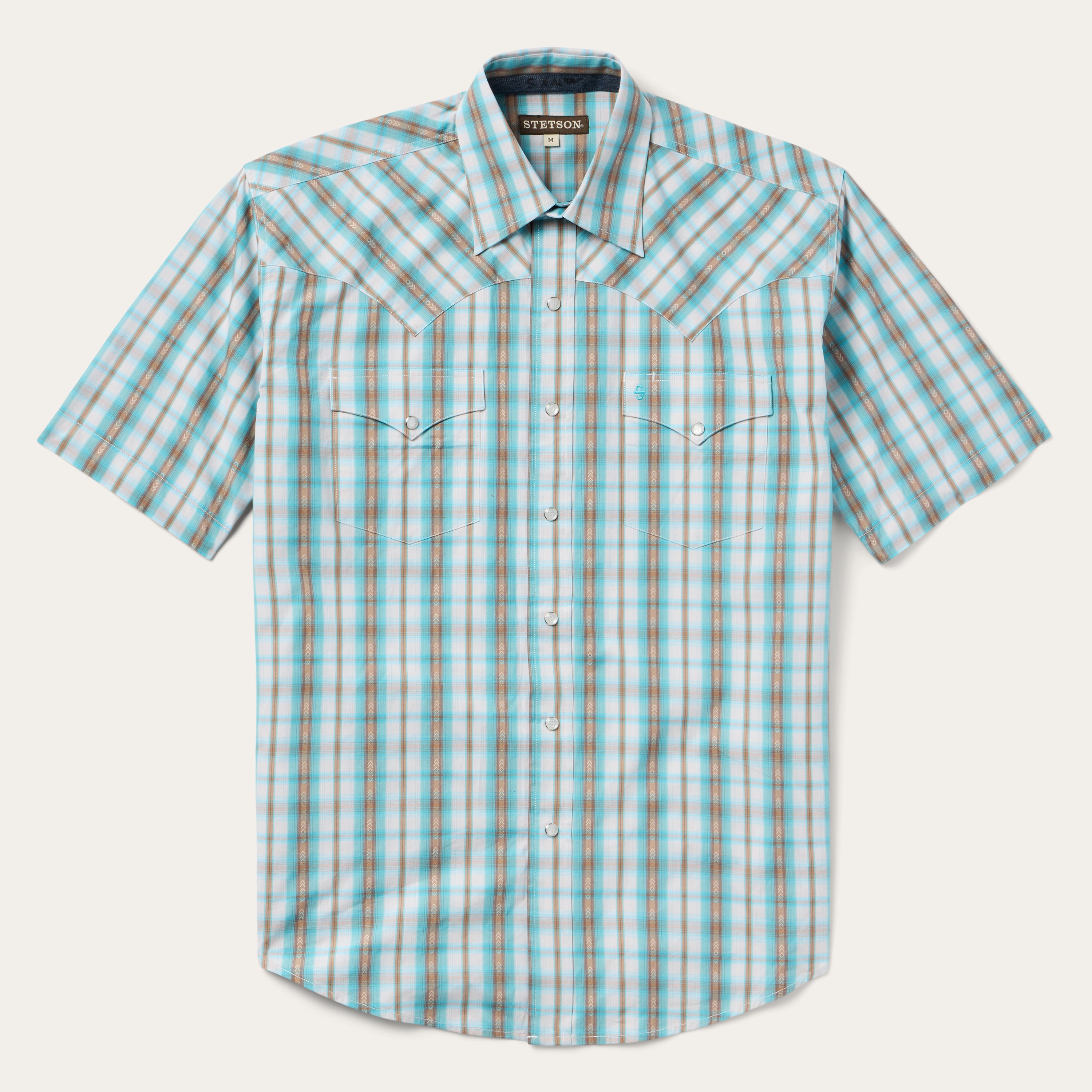 Western Turquoise Plaid Shirt – Short Sleeve Style