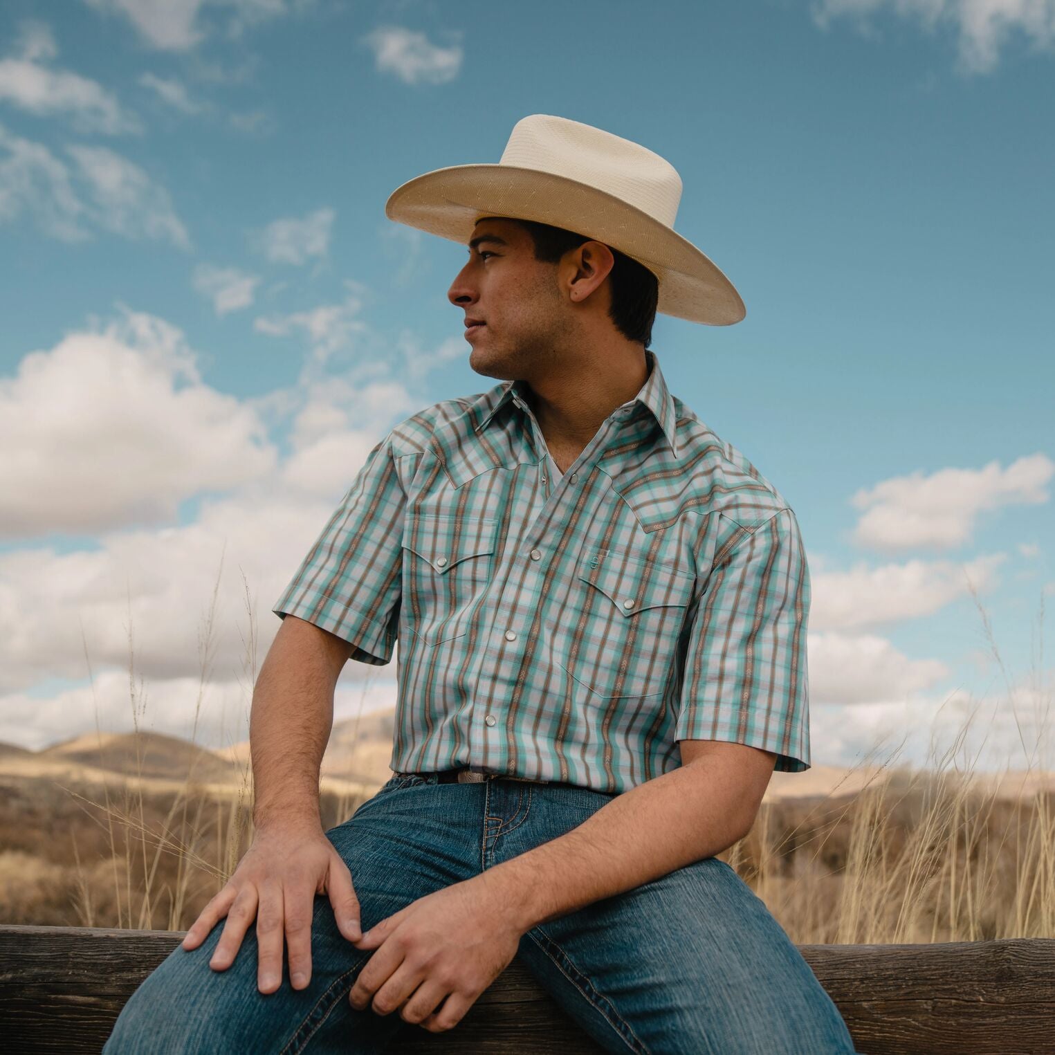 Western Turquoise Plaid Shirt – Short Sleeve Style