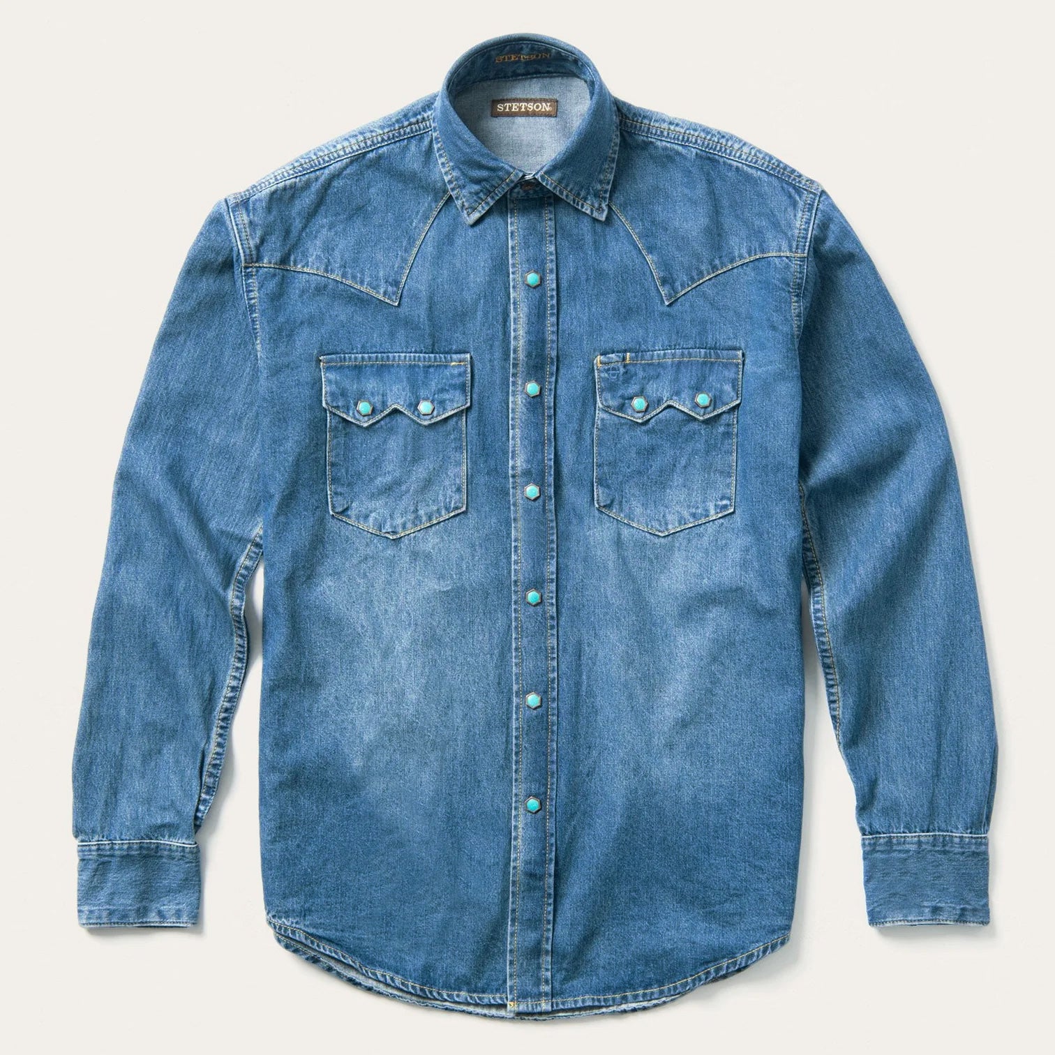 Western Denim Shirt in Turquoise Snap