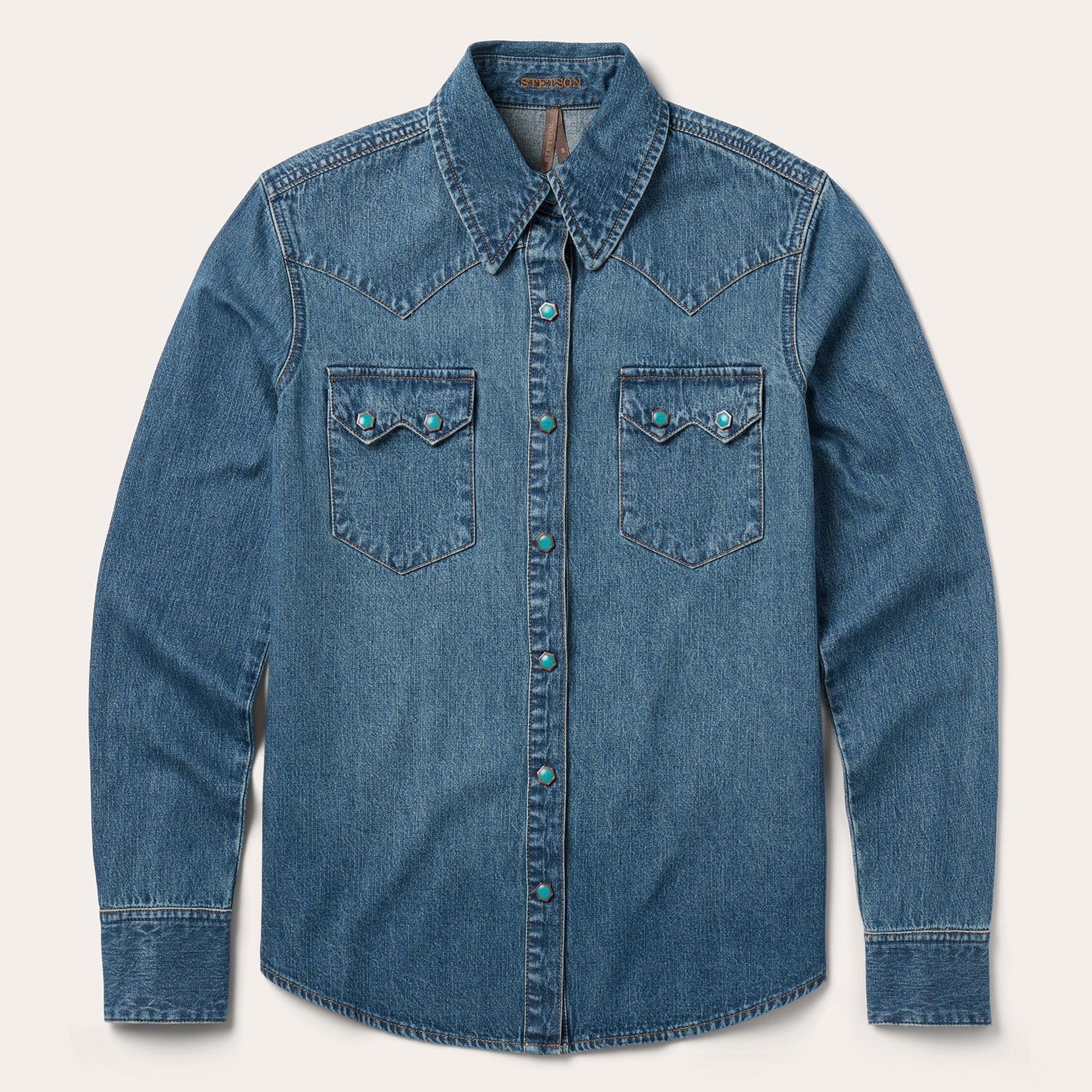 Western Denim Shirt in Turquoise Snap