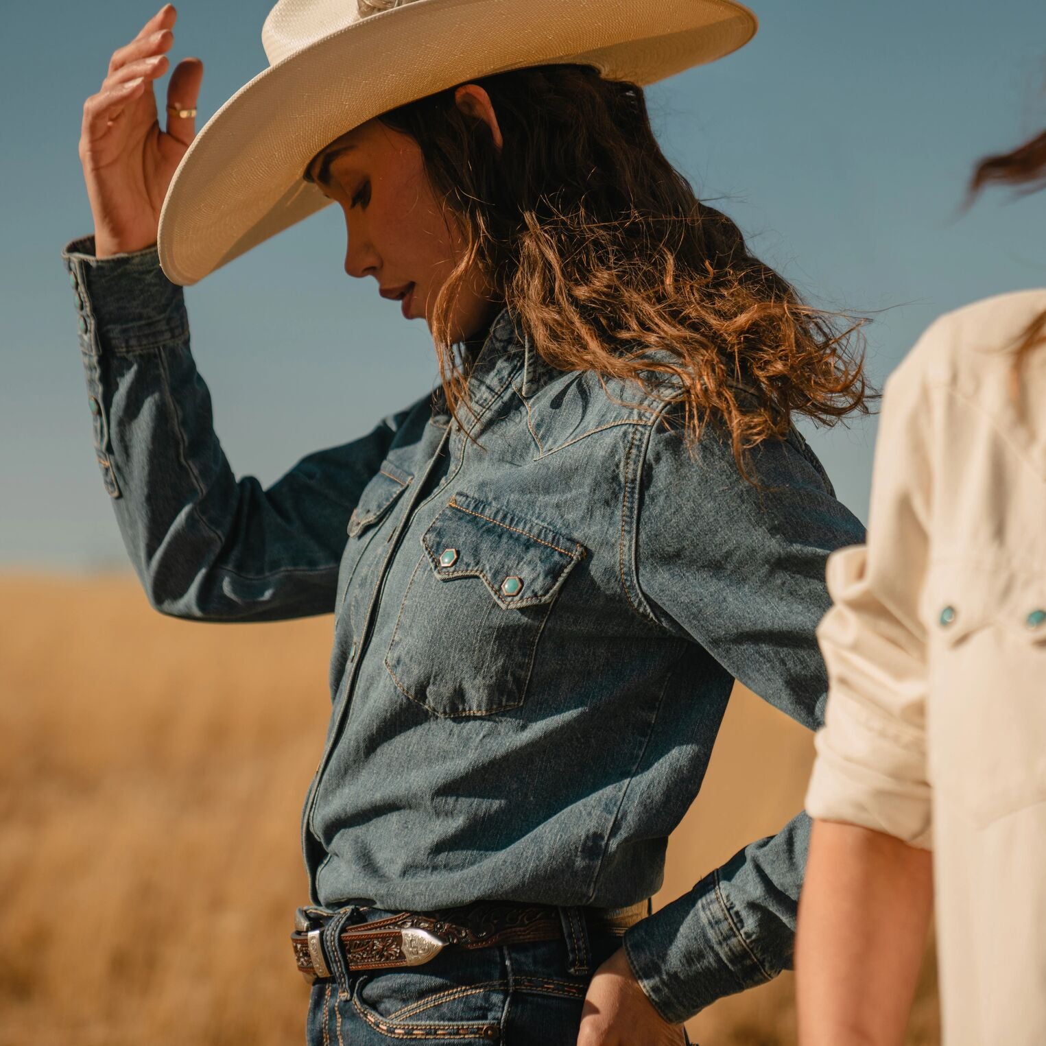 Western Denim Shirt in Turquoise Snap