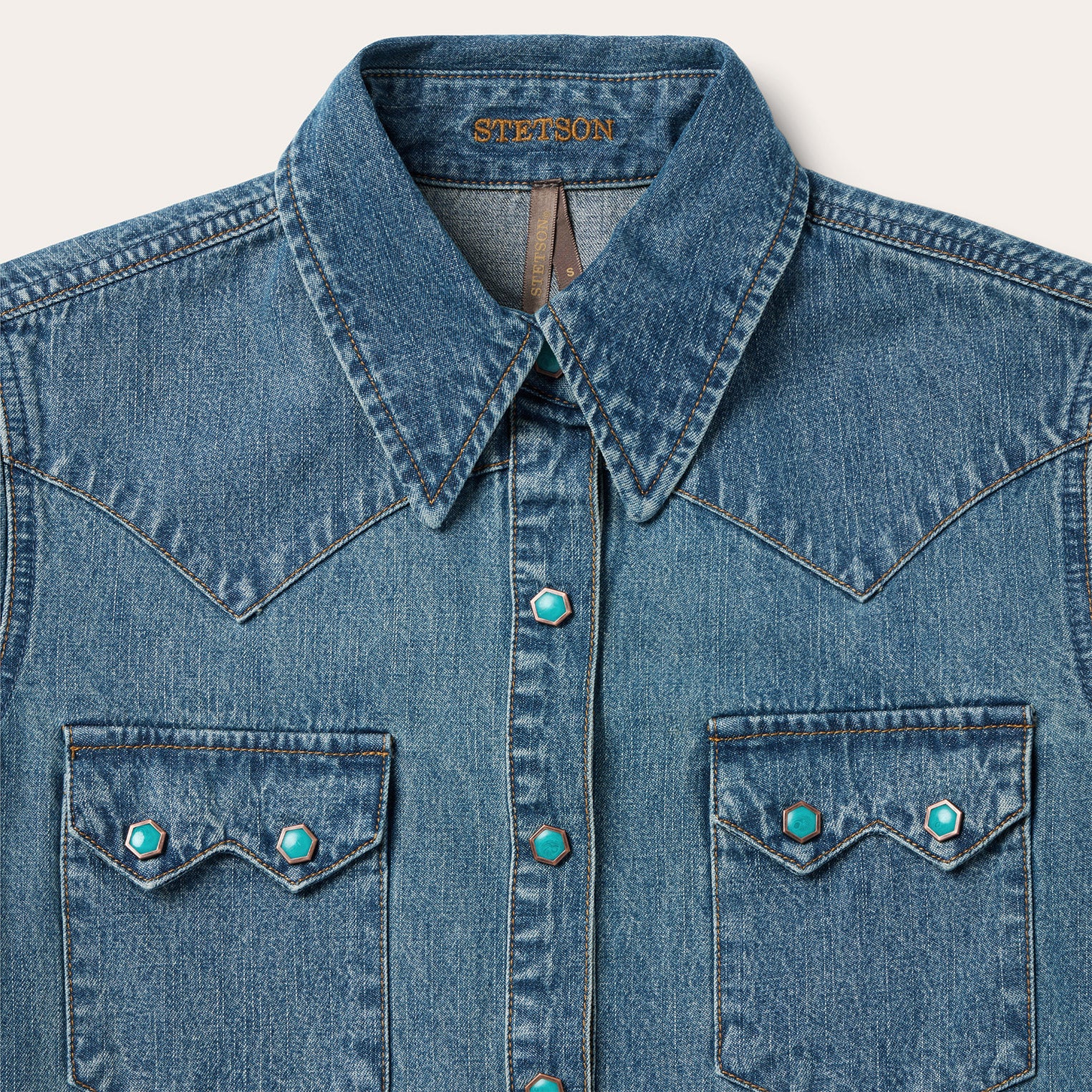Western Denim Shirt in Turquoise Snap