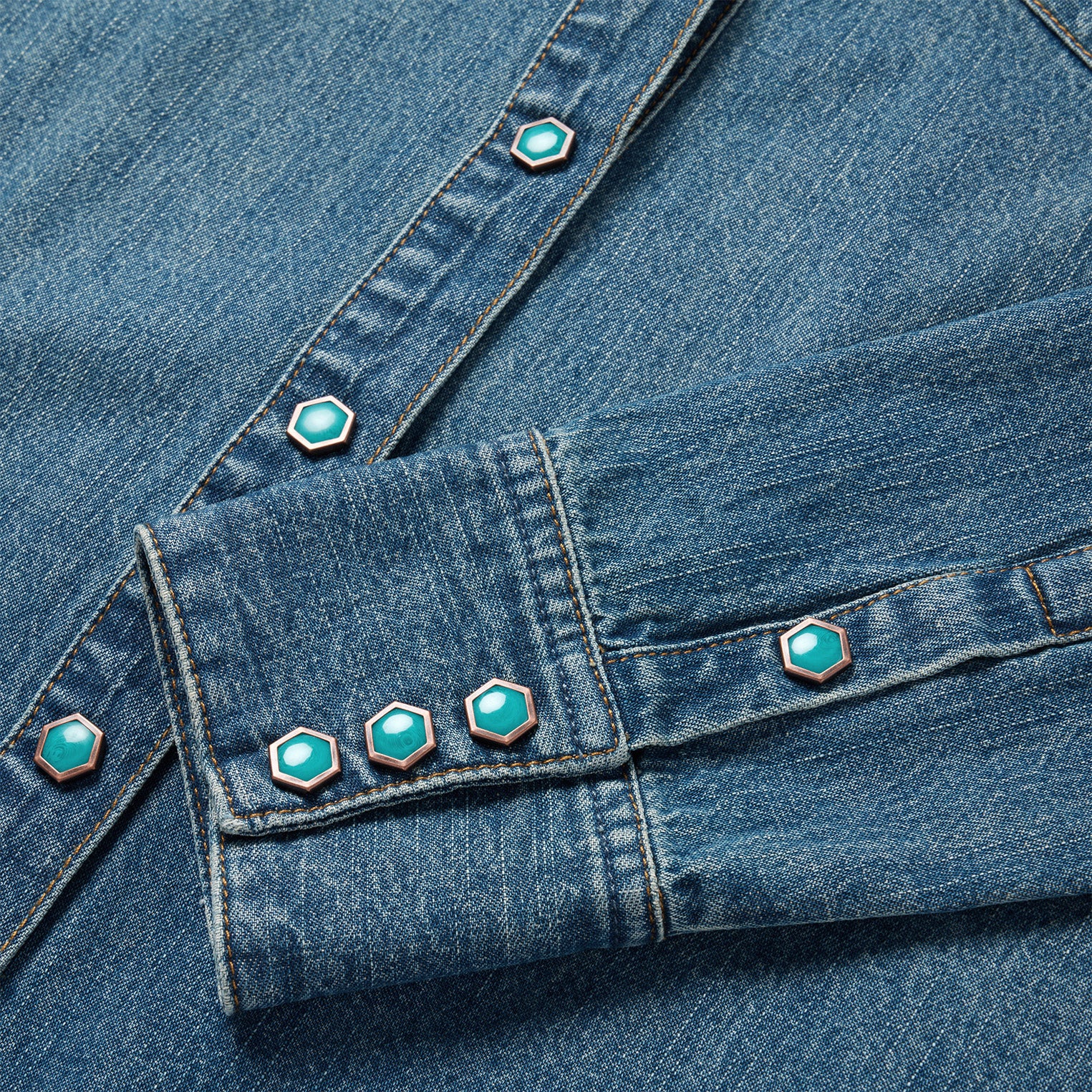 Western Denim Shirt in Turquoise Snap