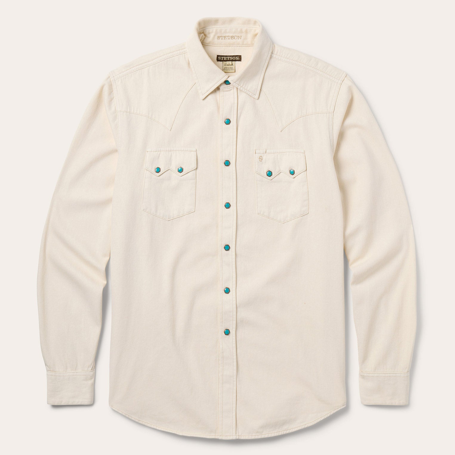 Western Denim Shirt in Turquoise Snap