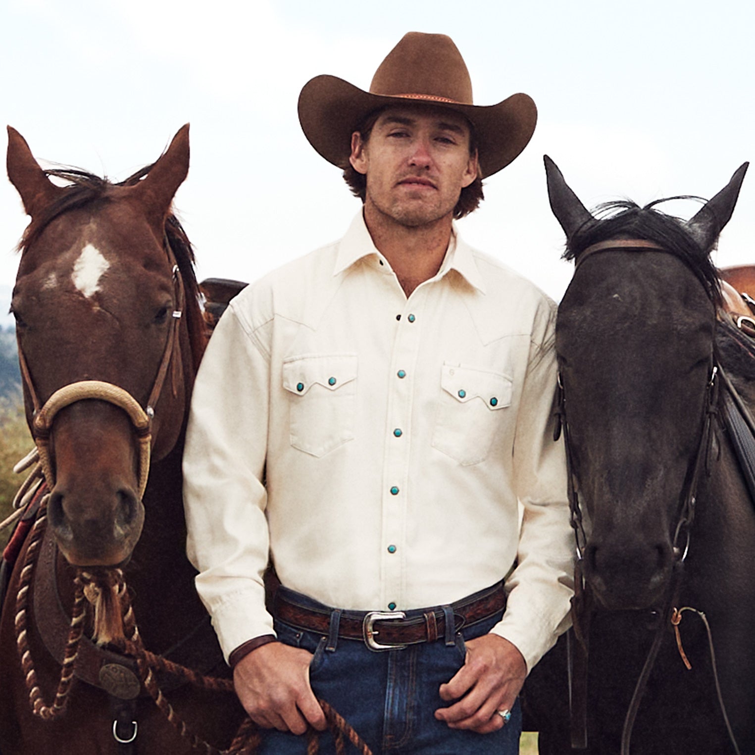 Western Denim Shirt in Turquoise Snap