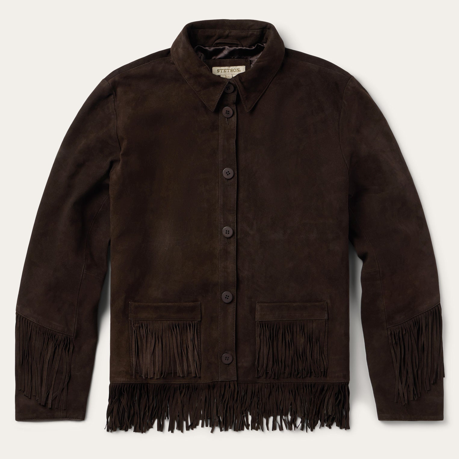 Fringed Suede Jacket with Two Pockets