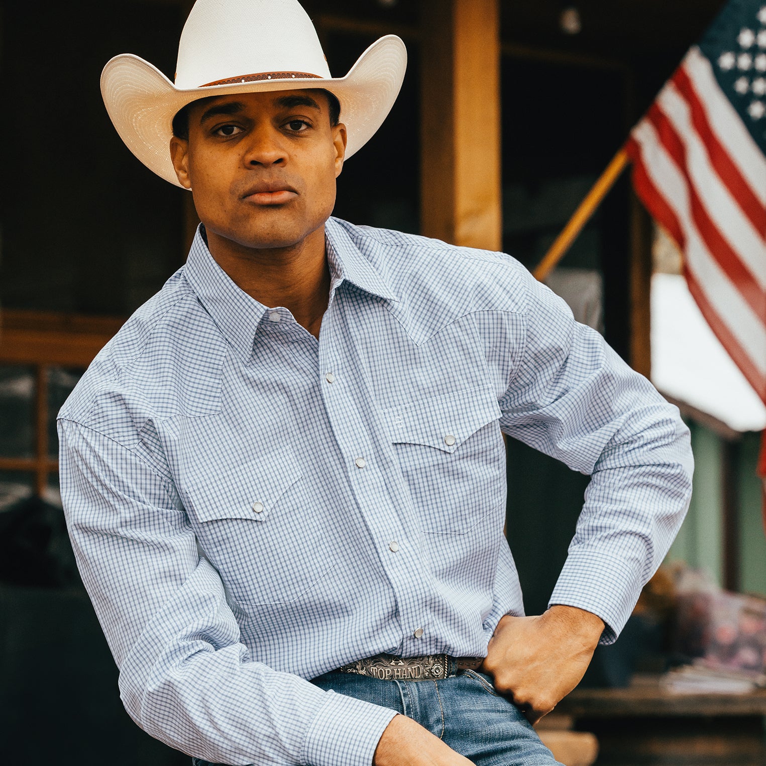 Classic Western Check Shirt with Two Stripes