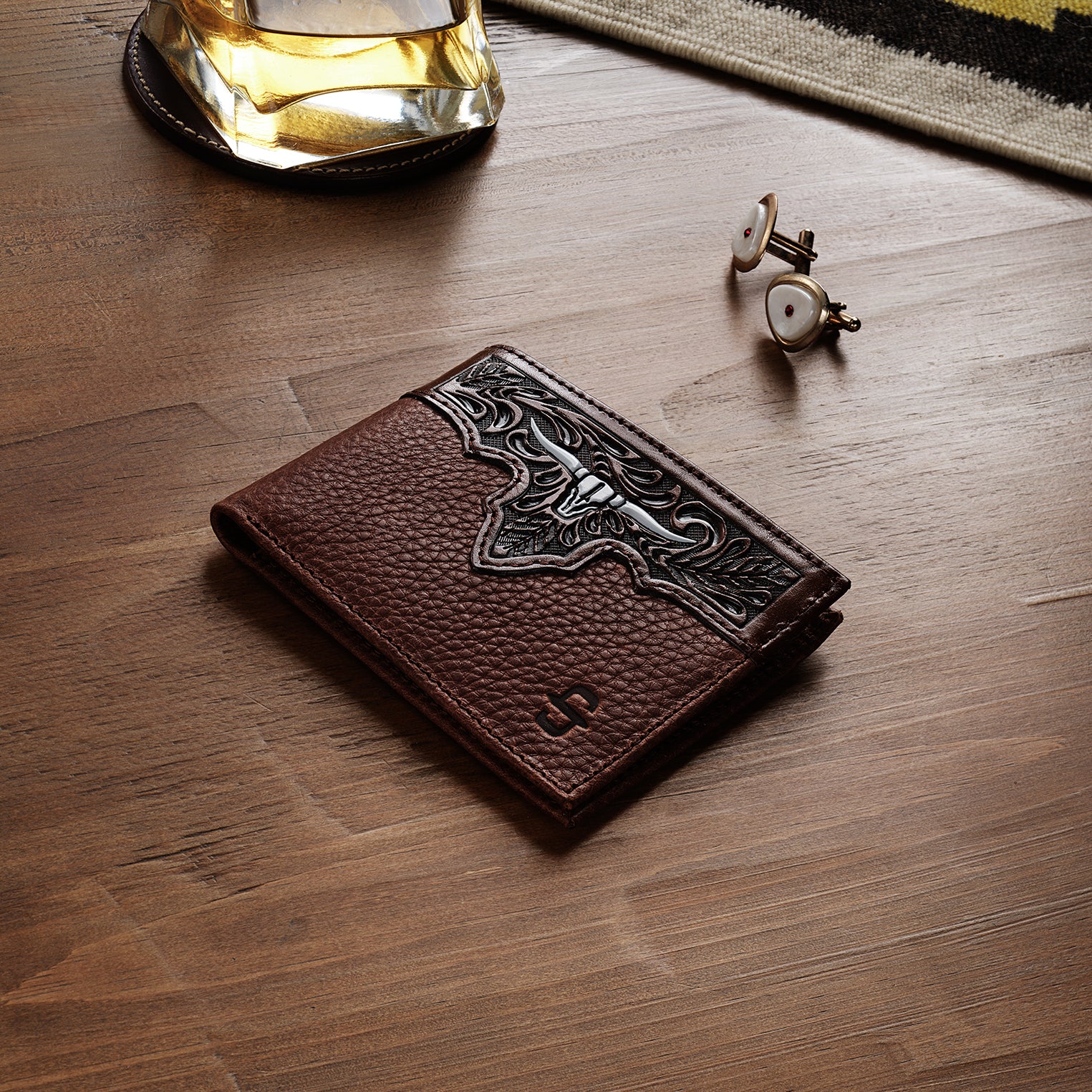 Leather Bi-Fold Steer Head Wallet