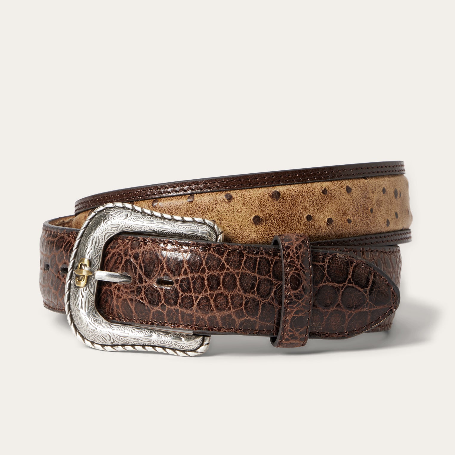 Croco Embossed Western Belt with Ostrich Print
