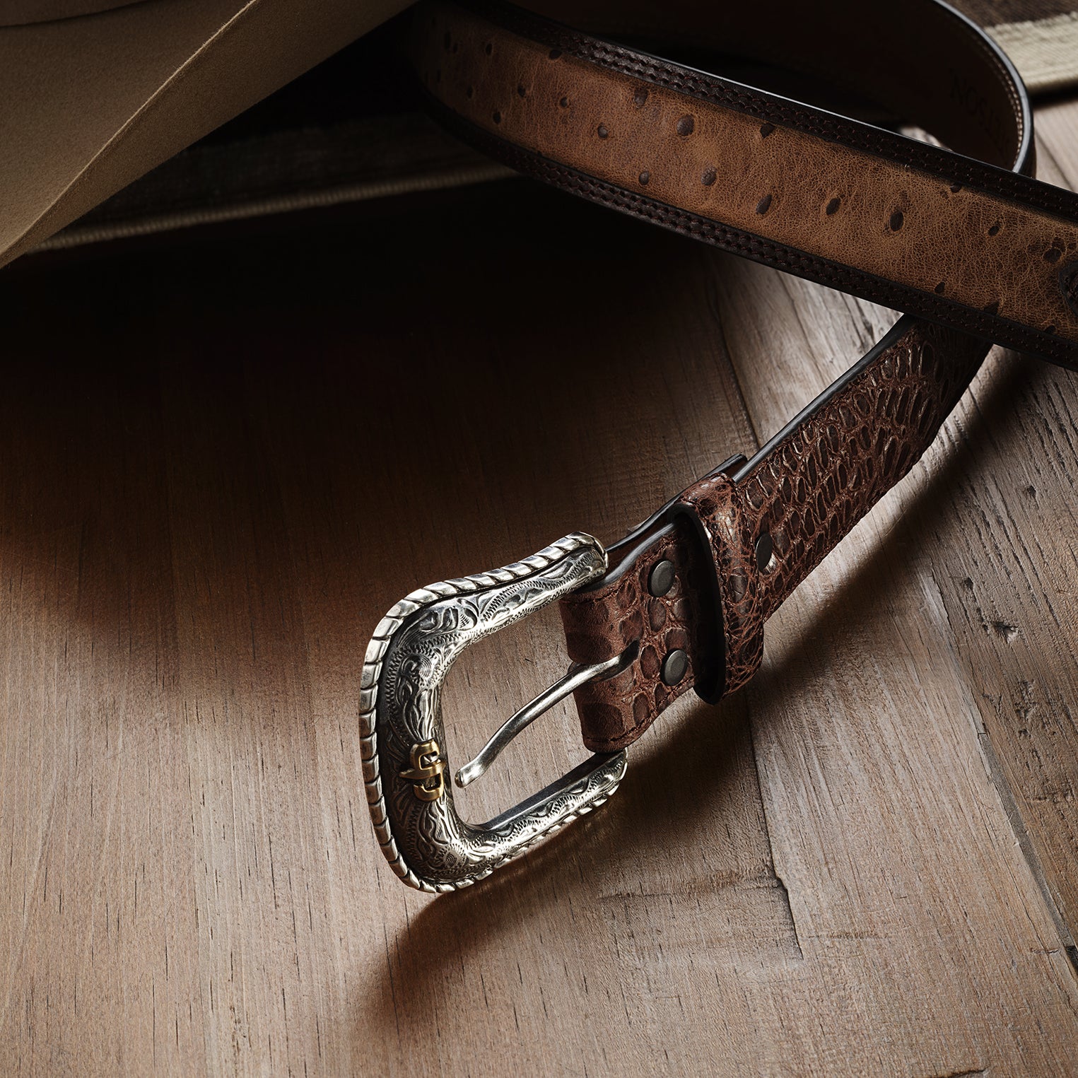 Croco Embossed Western Belt with Ostrich Print