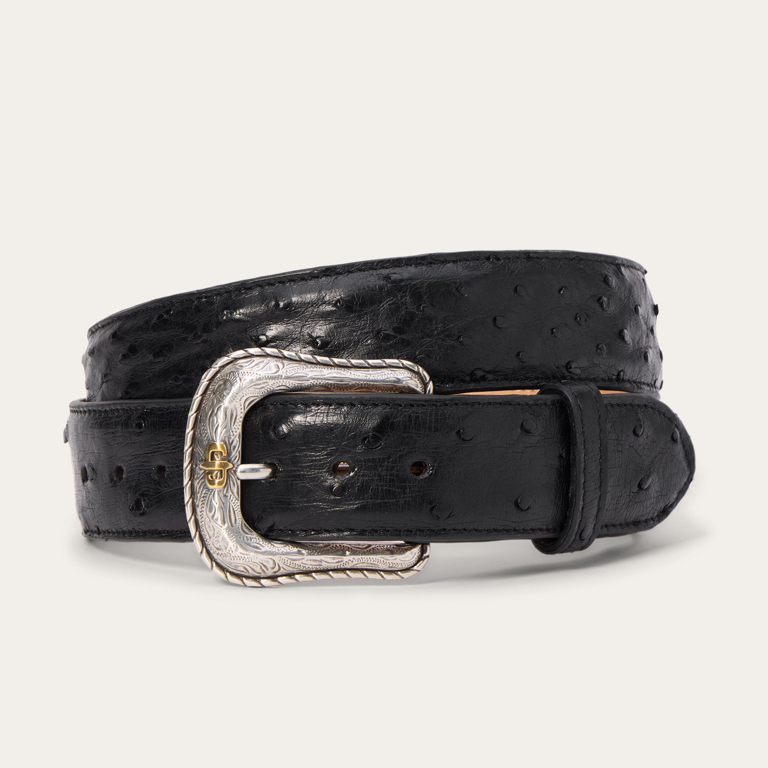 Western Ostrich Leather Tab Belt