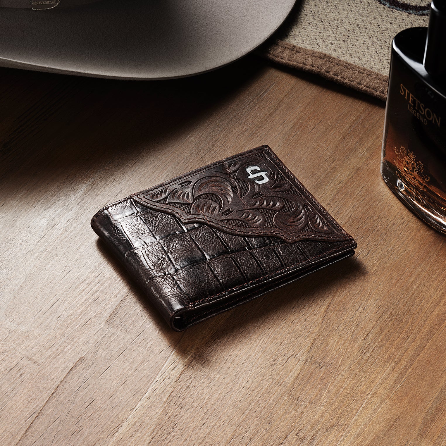 Croco Embossed Leather Bi-Fold Wallet