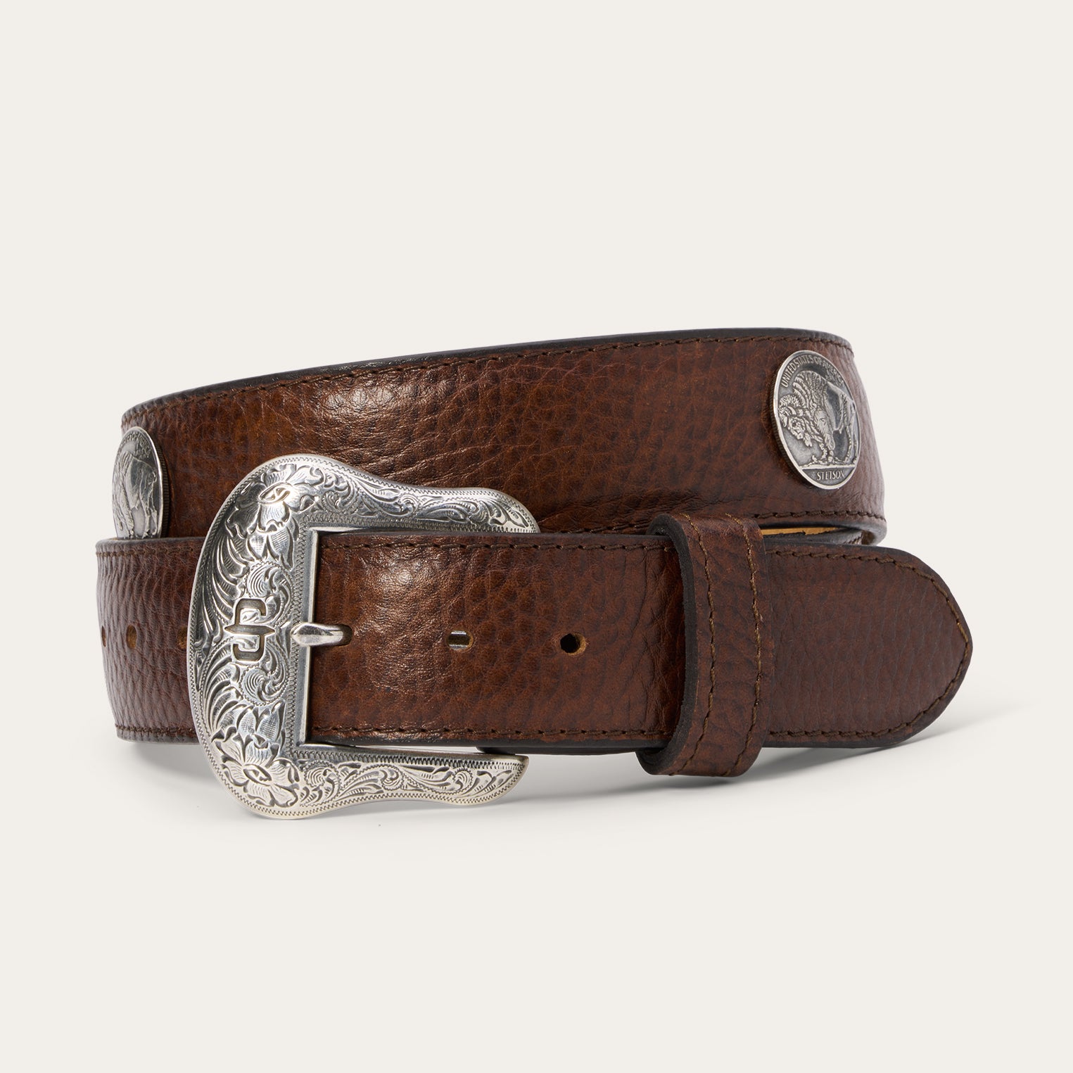 Handcrafted Bison Leather Belt with Concho Detail