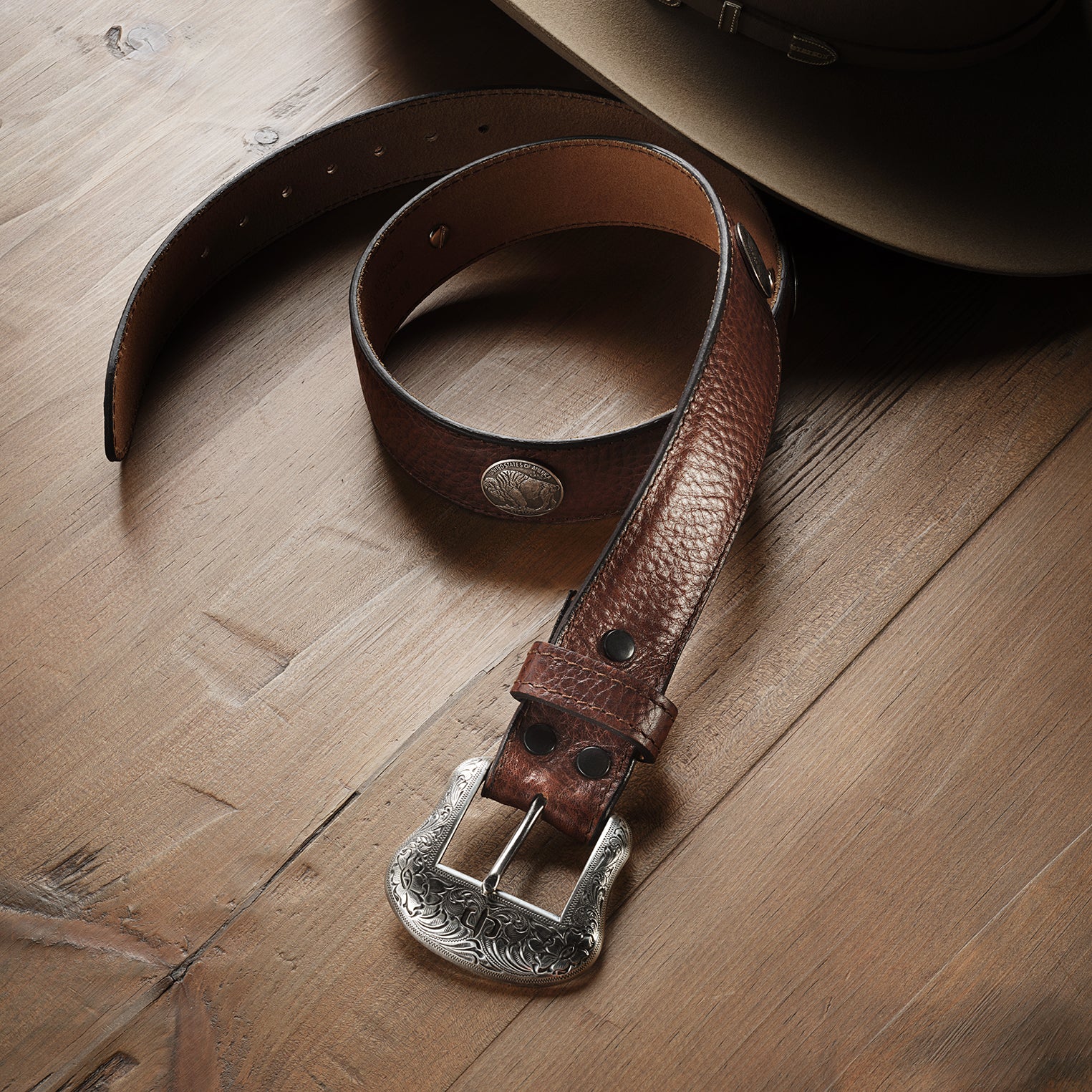 Handcrafted Bison Leather Belt with Concho Detail