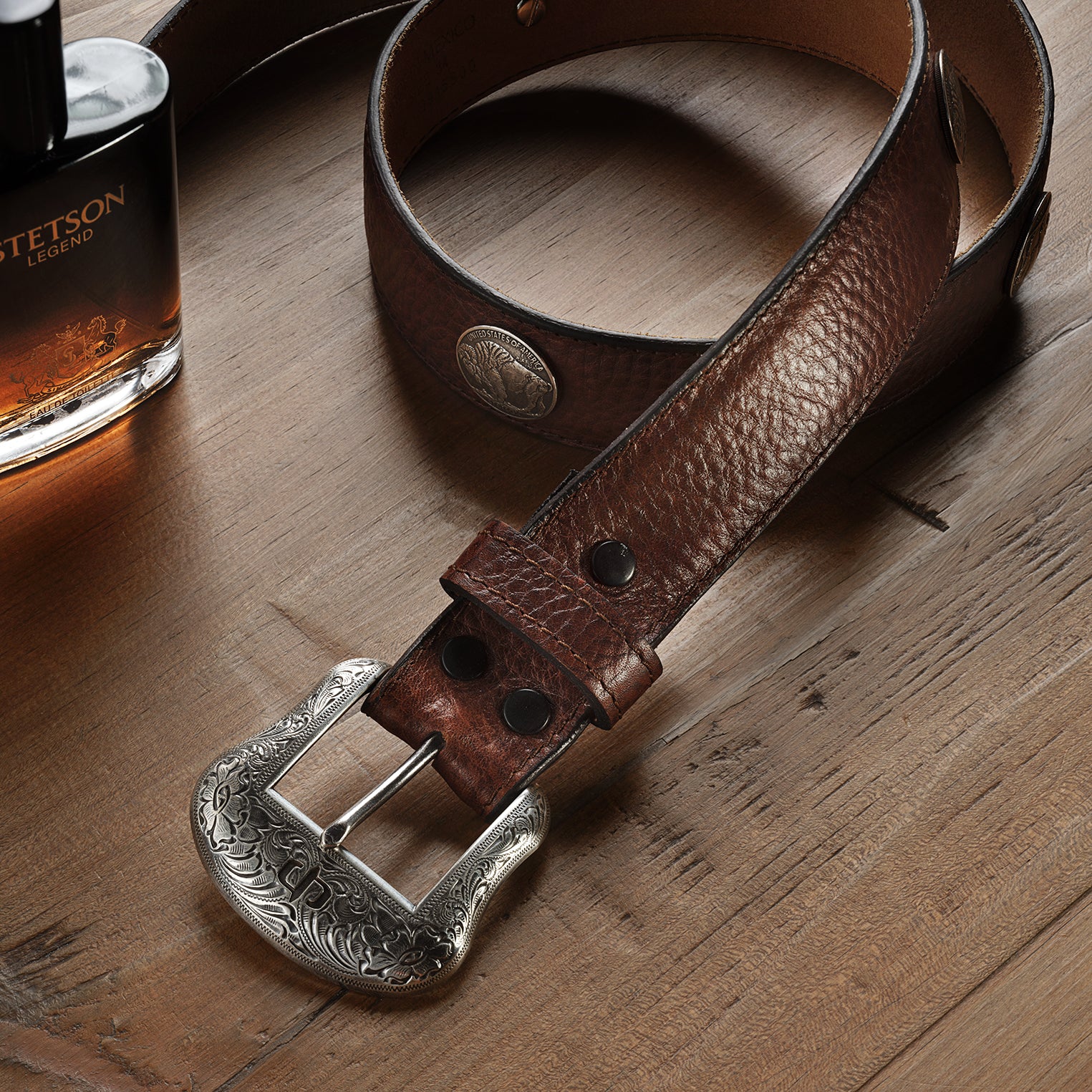 Handcrafted Bison Leather Belt with Concho Detail