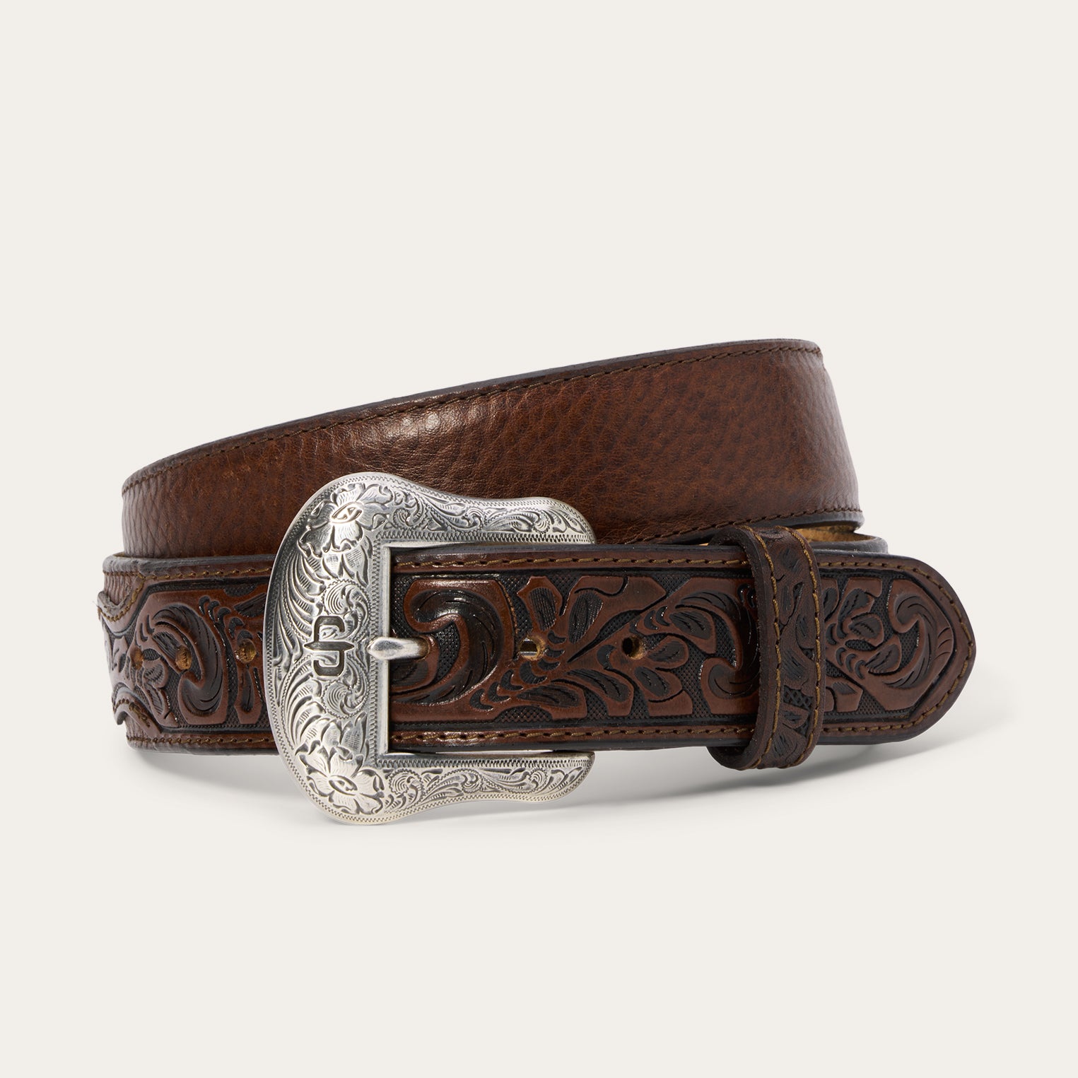 Handcrafted Bison Leather Belt with Tooled Design