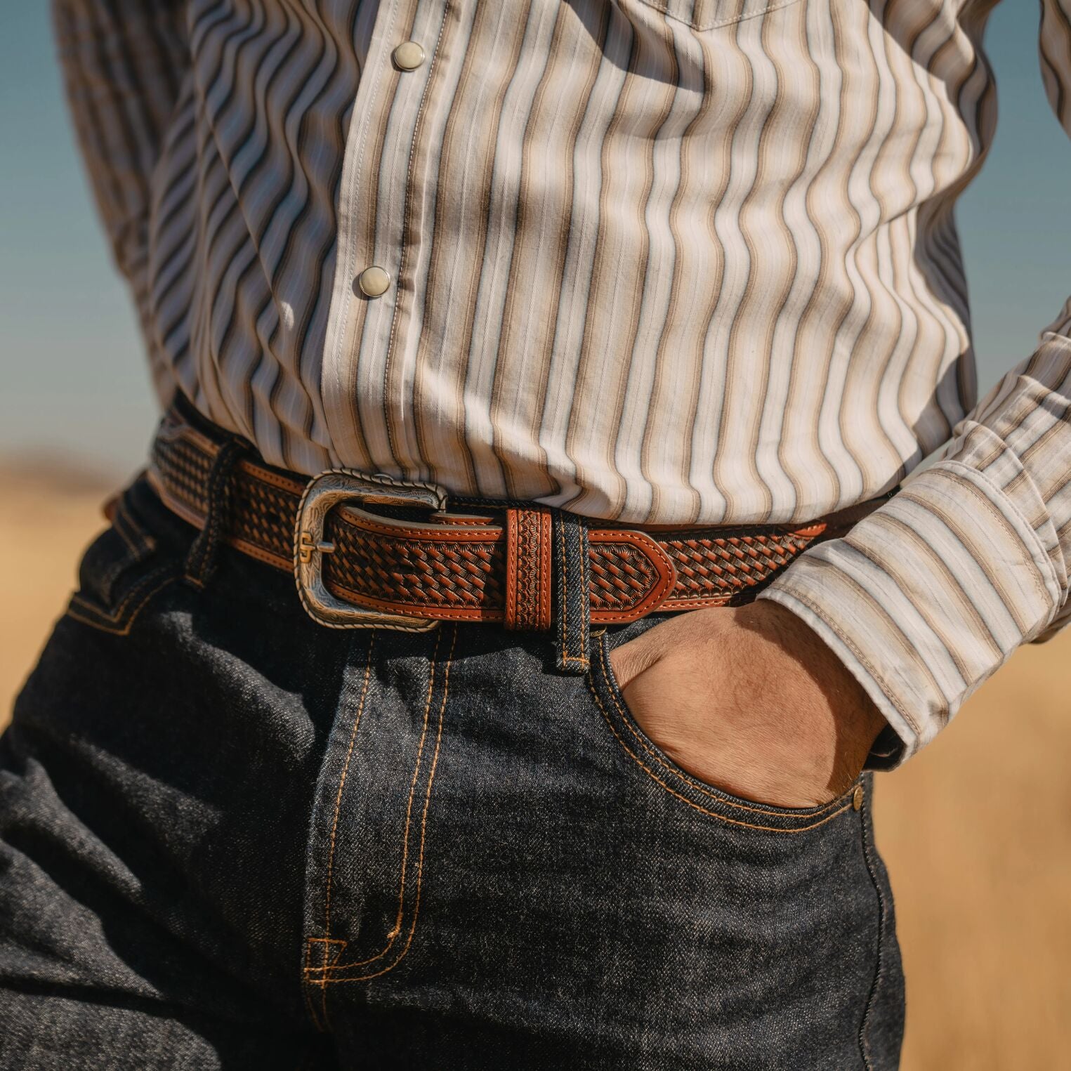 Pebble Leather Basket Weave Belt – Stylish & Durable