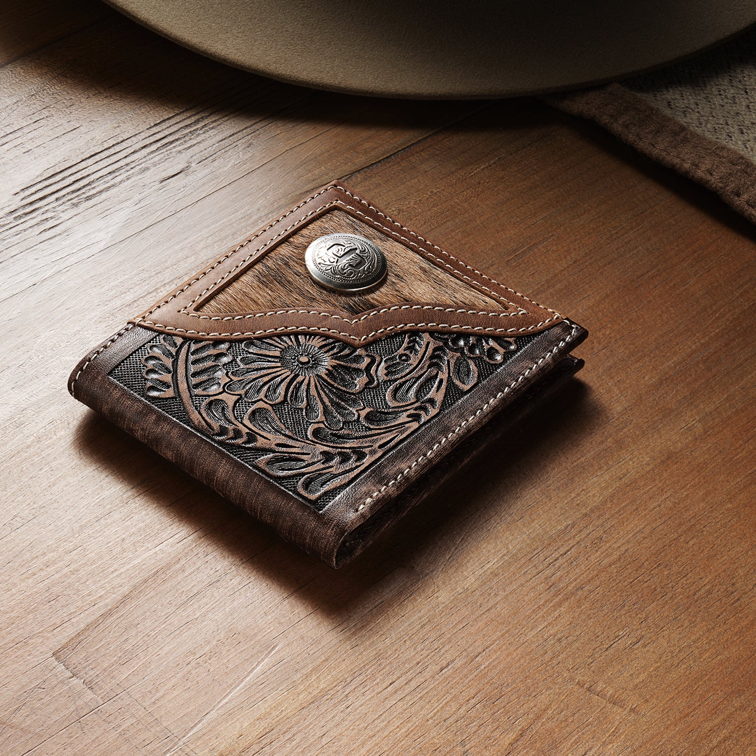 Genuine Hair-On-Hide Concho Wallet - Bi-Fold Design