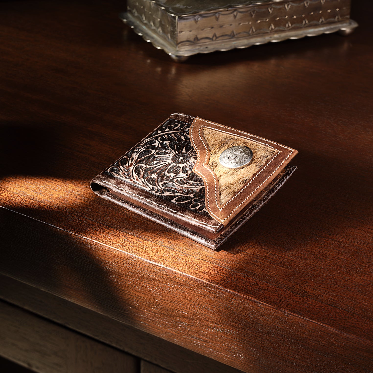 Genuine Hair-On-Hide Concho Wallet - Bi-Fold Design