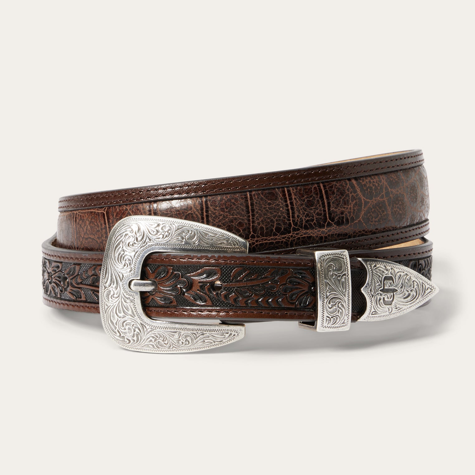 Croco Embossed Leather Tapered Belt