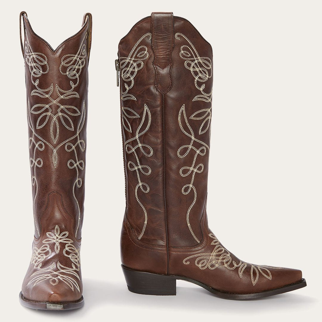 Burnished Brown Cowboy Boots with Back Zip