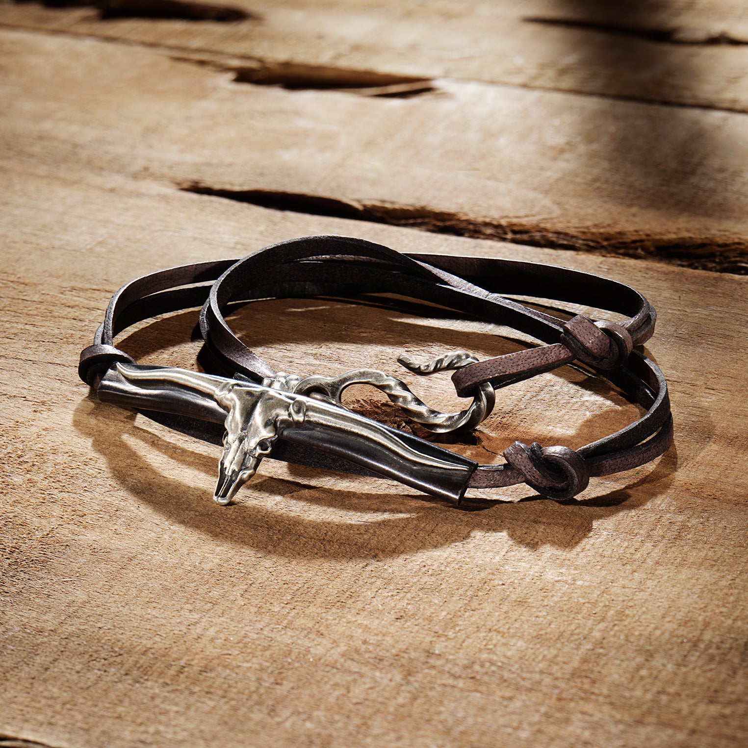 Longhorn Leather Wrap Bracelet – Stylish & Adjustable