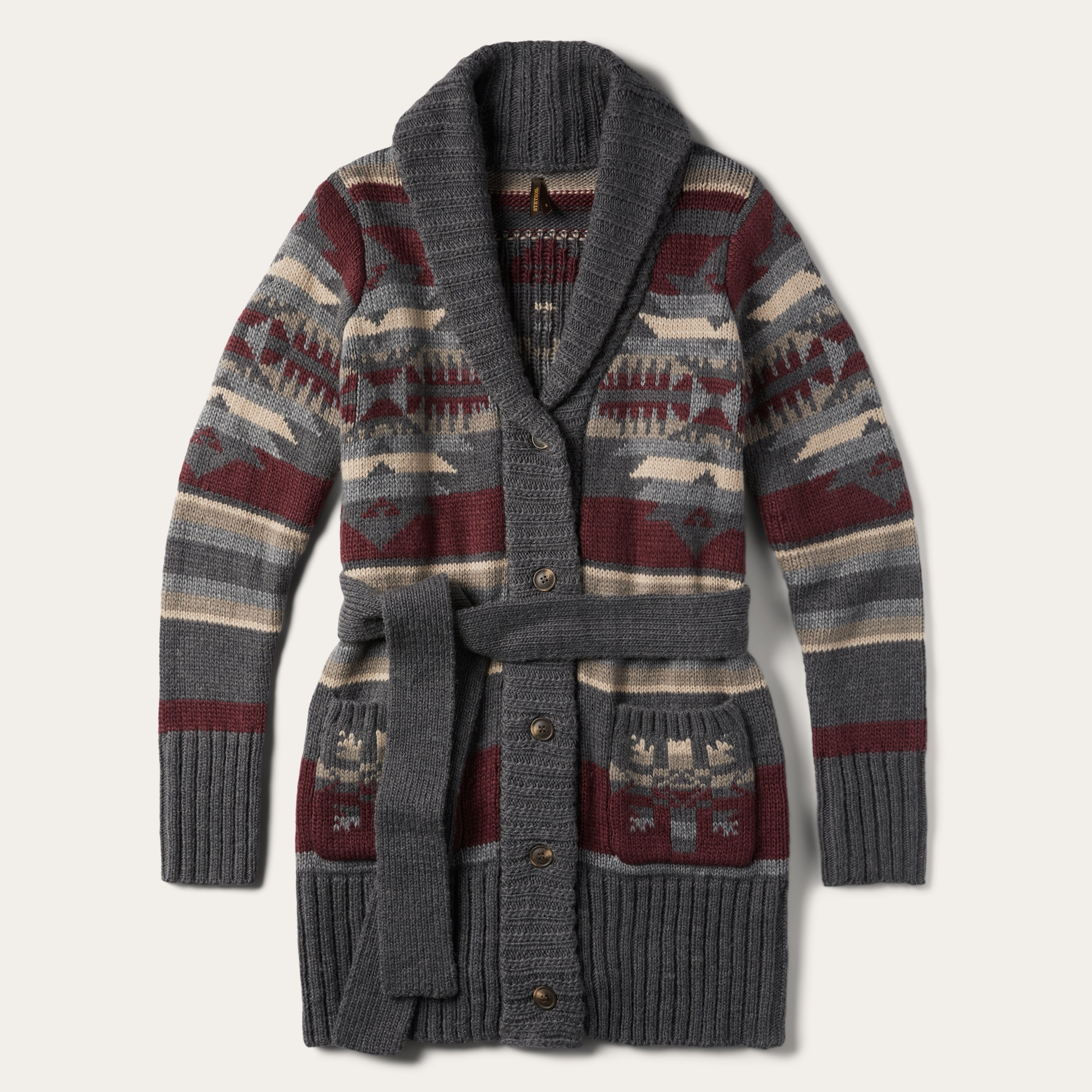 Aztec Knit Cardigan with Belt Detail