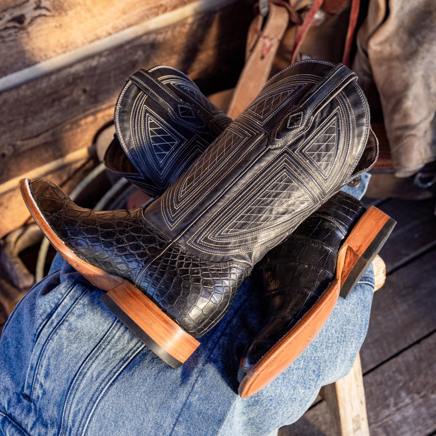 Black Falls Alligator Leather Cowboy Boots