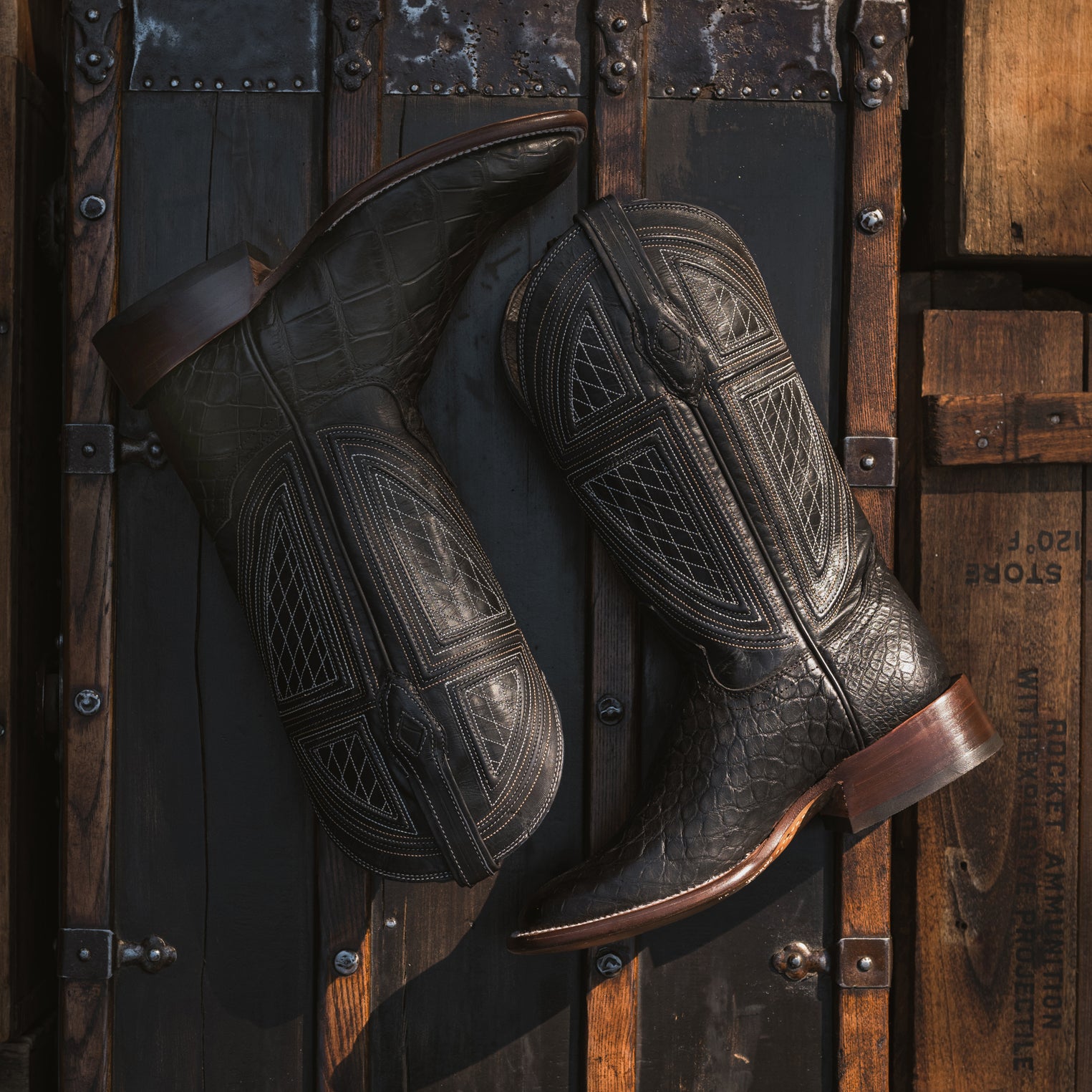 Black Falls Alligator Leather Cowboy Boots