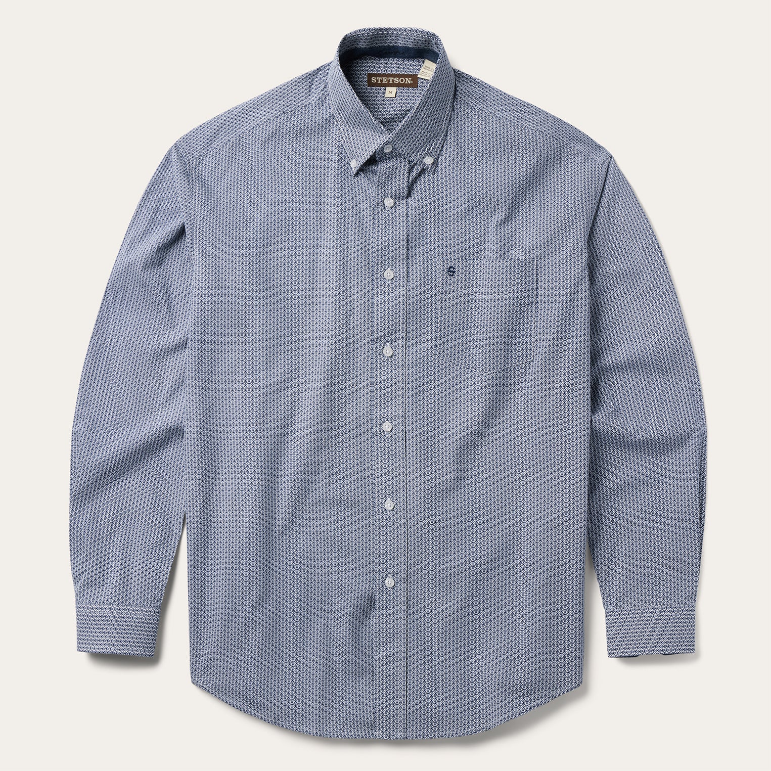 Blue Geometric Print Button-Up Shirt