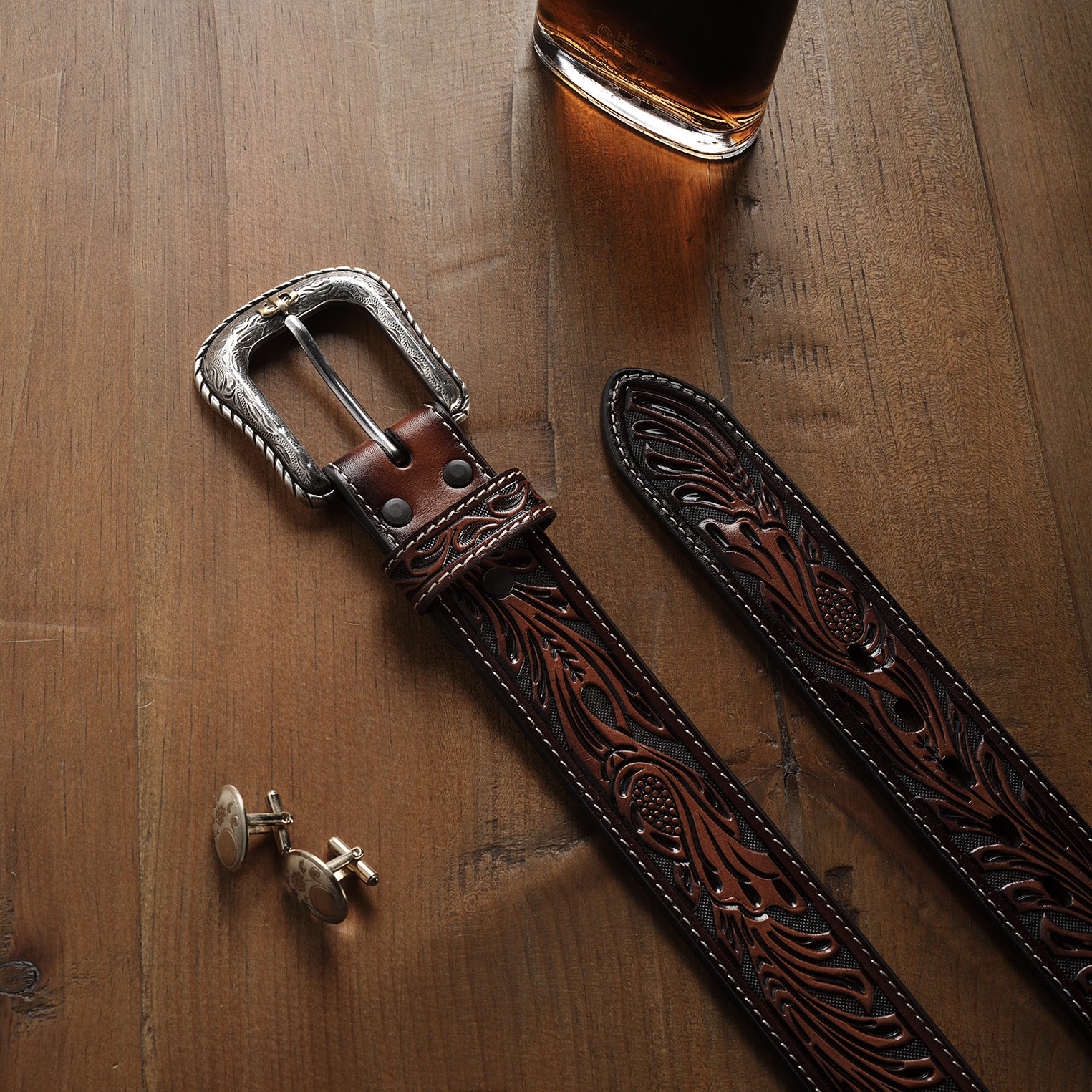 Handcrafted Leather Tooled Belt for Men