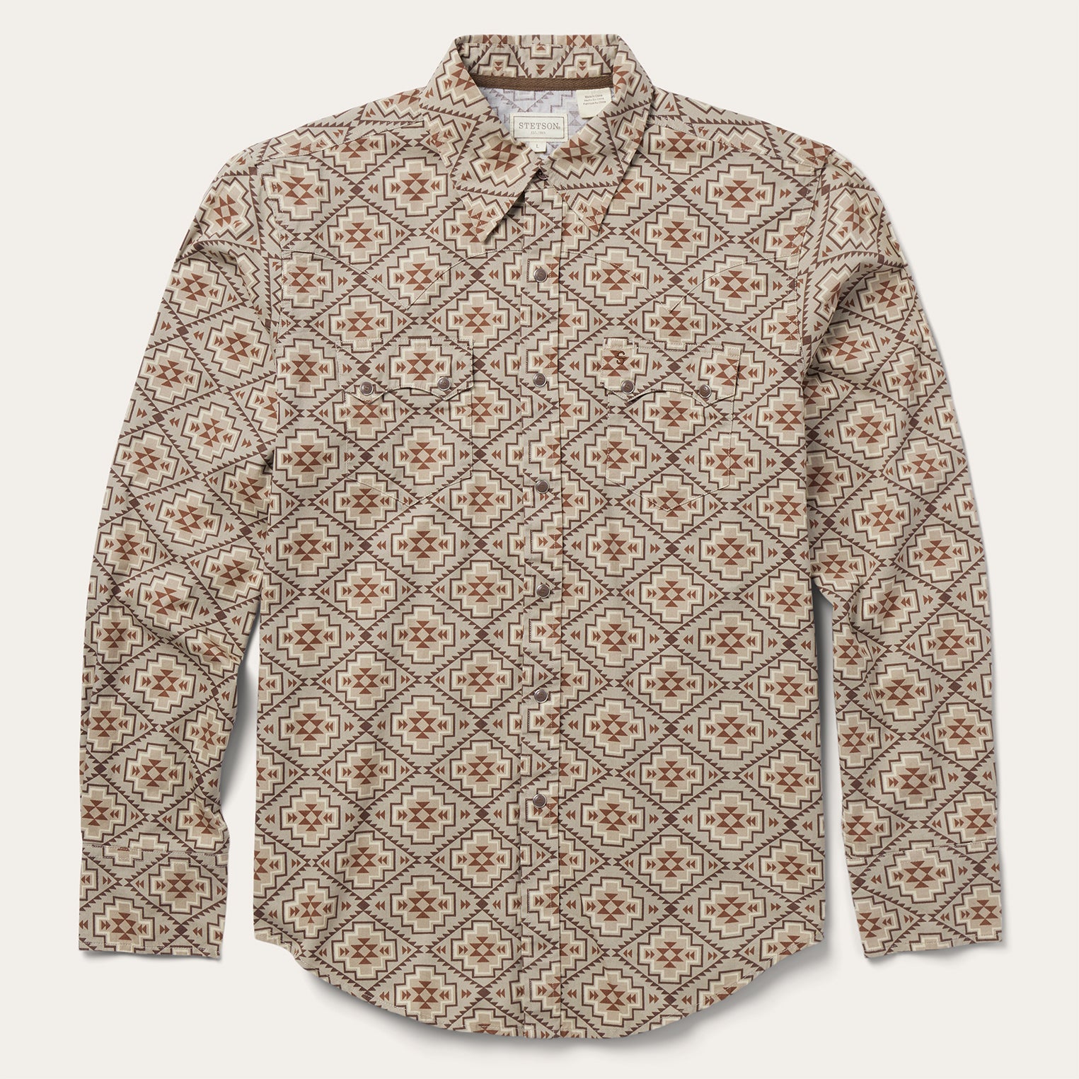 Aztec Western Shirt in Brown Poplin