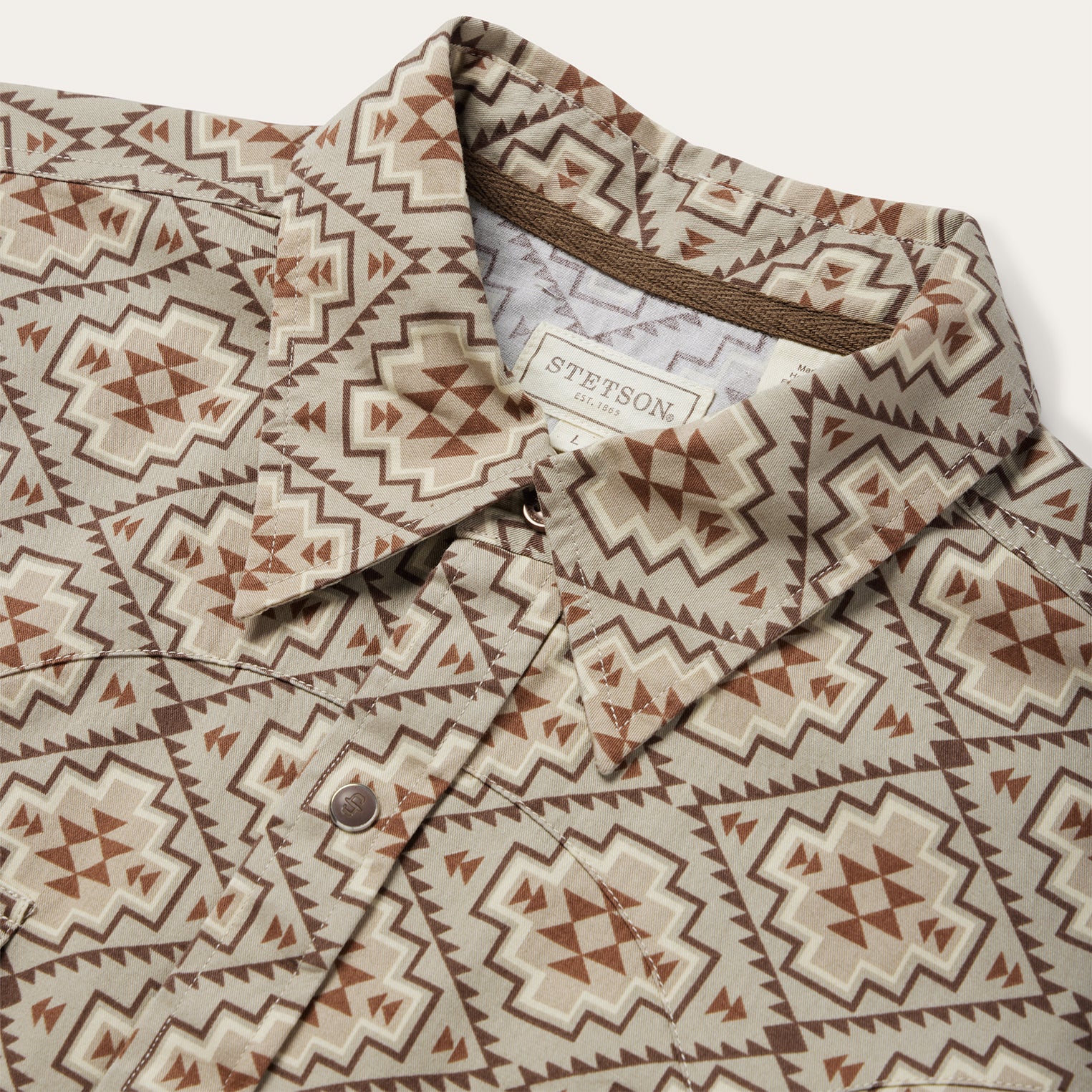 Aztec Western Shirt in Brown Poplin