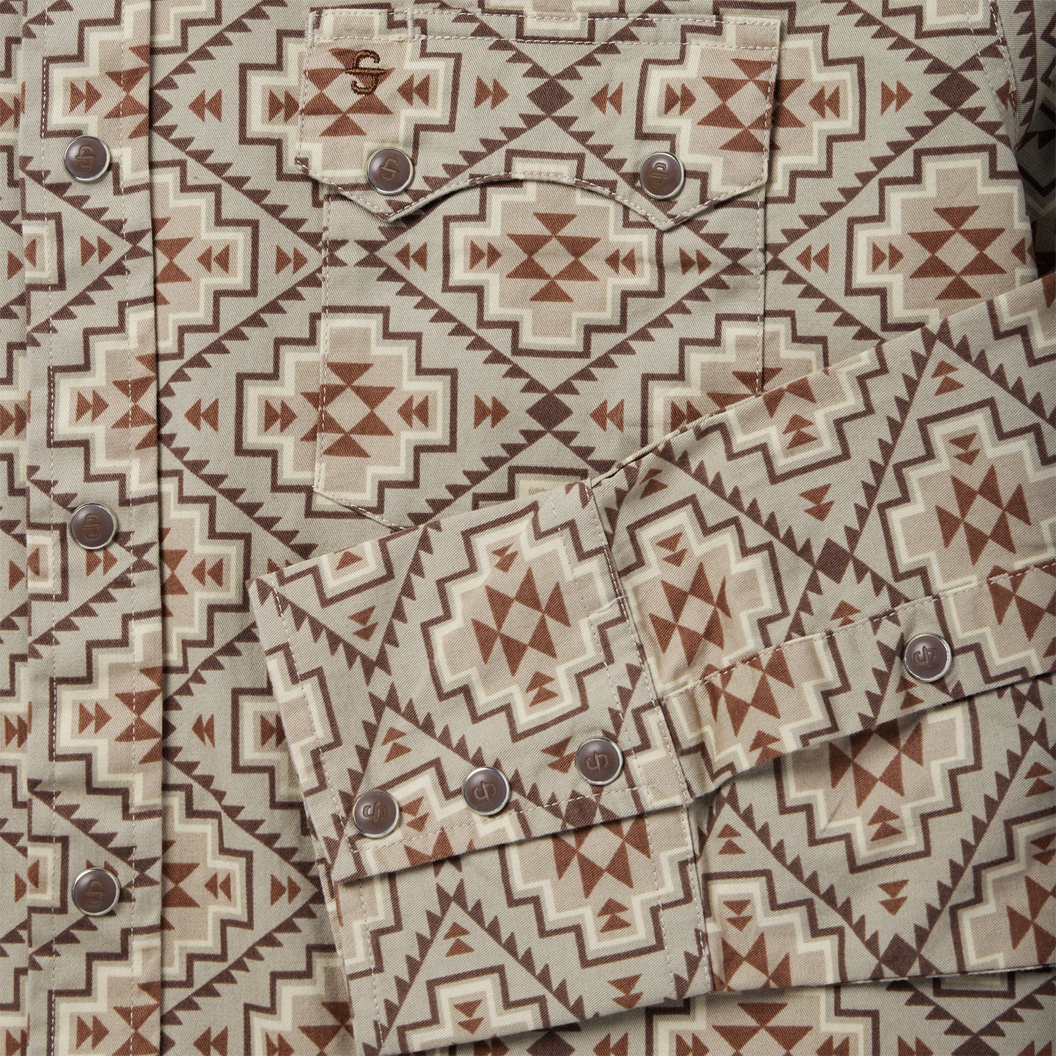 Aztec Western Shirt in Brown Poplin