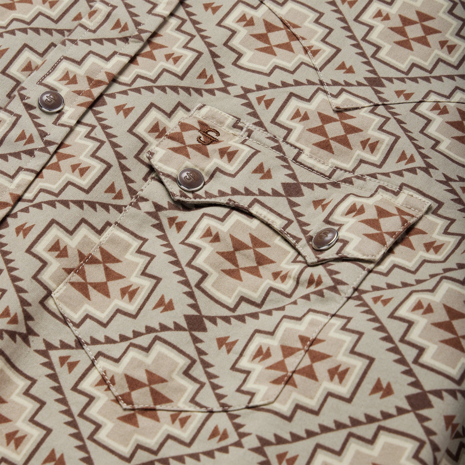 Aztec Western Shirt in Brown Poplin