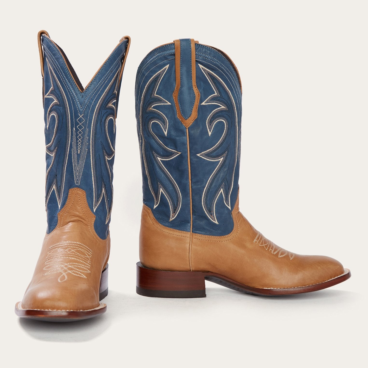 Casual Tan & Blue Matte Cowboy Boots