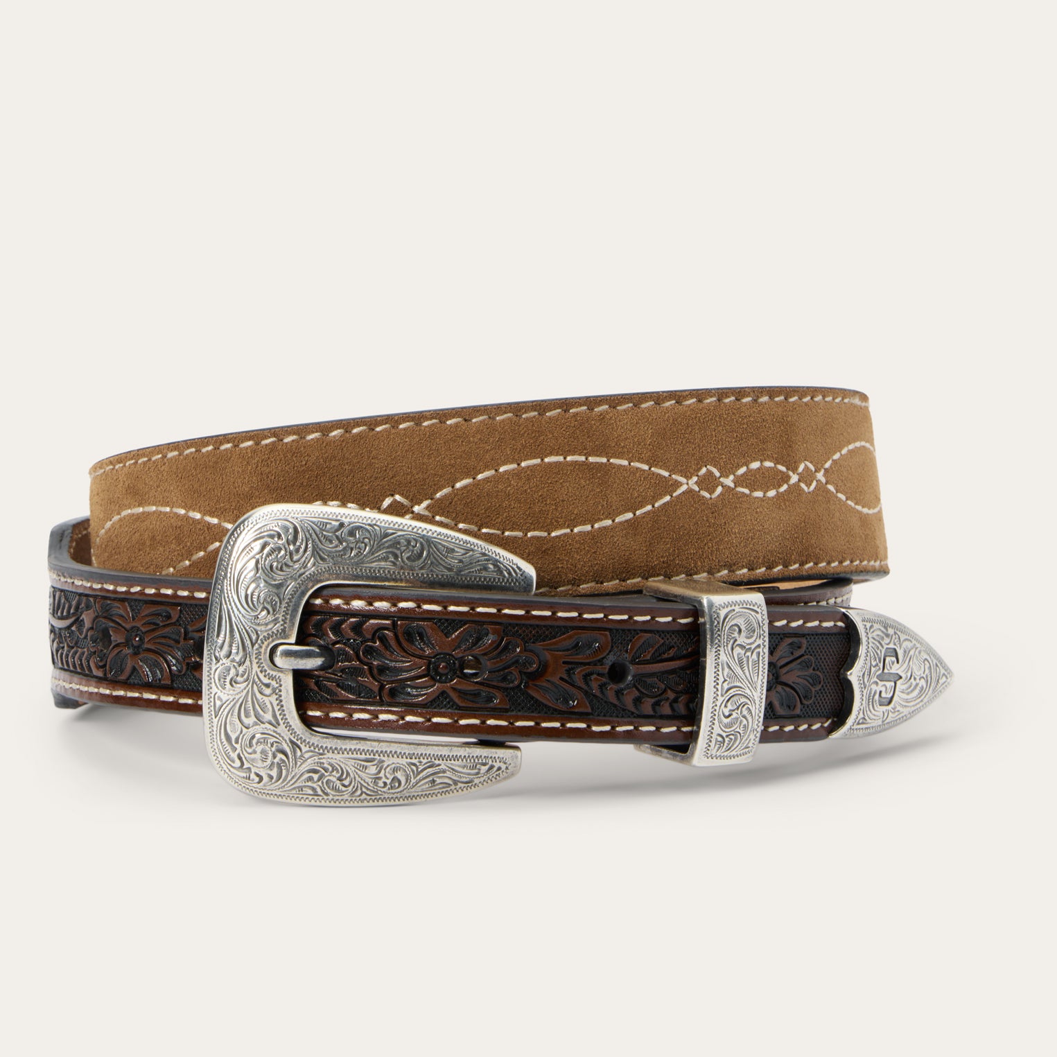 Stylish Tooled Leather Tapered Belt