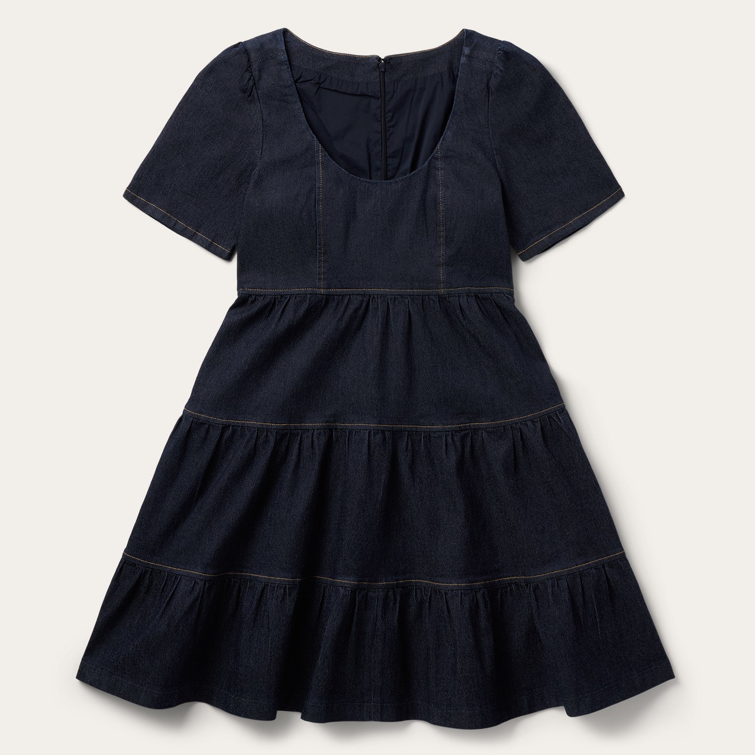 Contrast-Stitch Dark Denim Dress