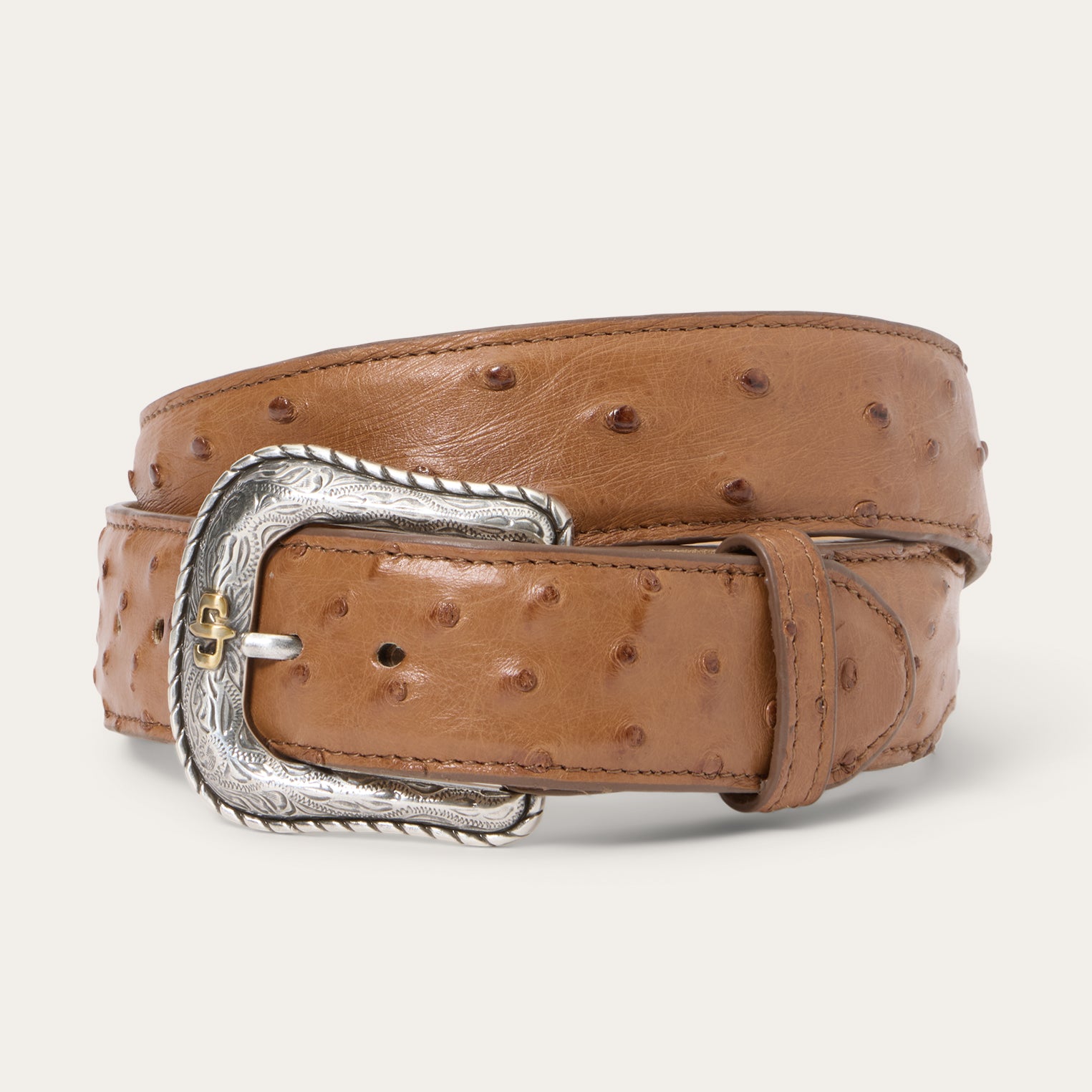 Western Ostrich Leather Tab Belt