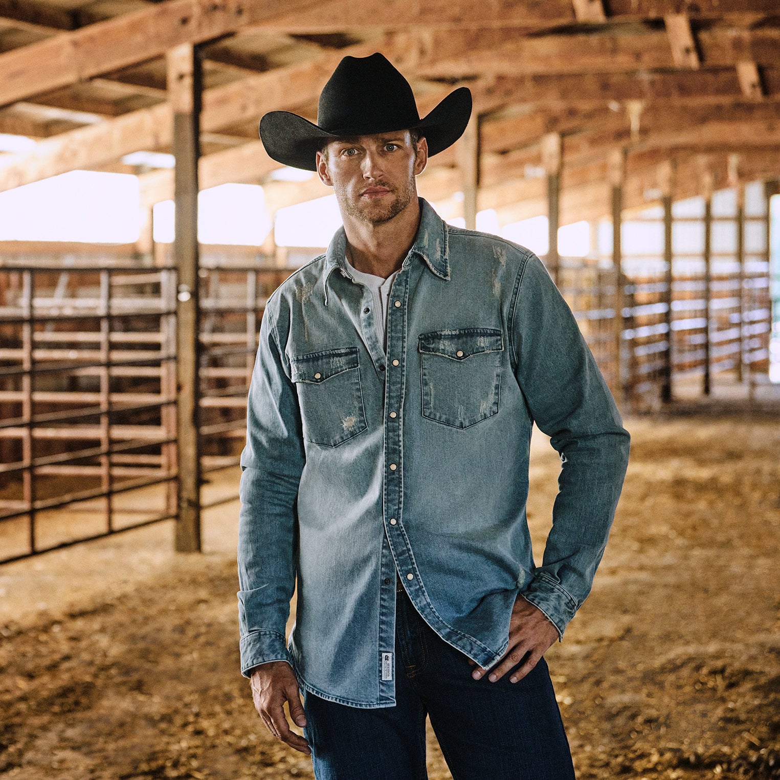 Vintage Western Denim Shirt - Distressed Style