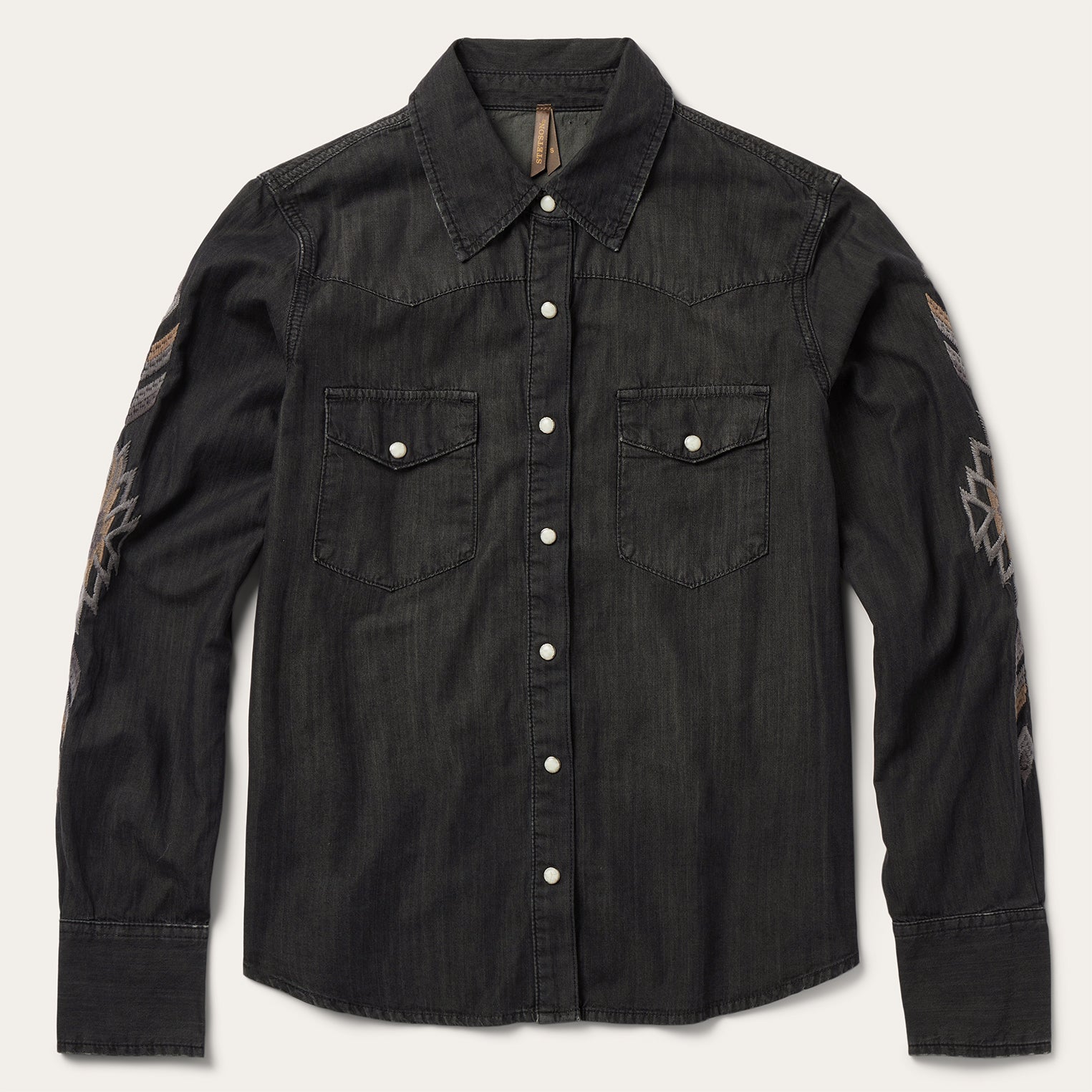 Stylish Black Embroidered Denim Shirt
