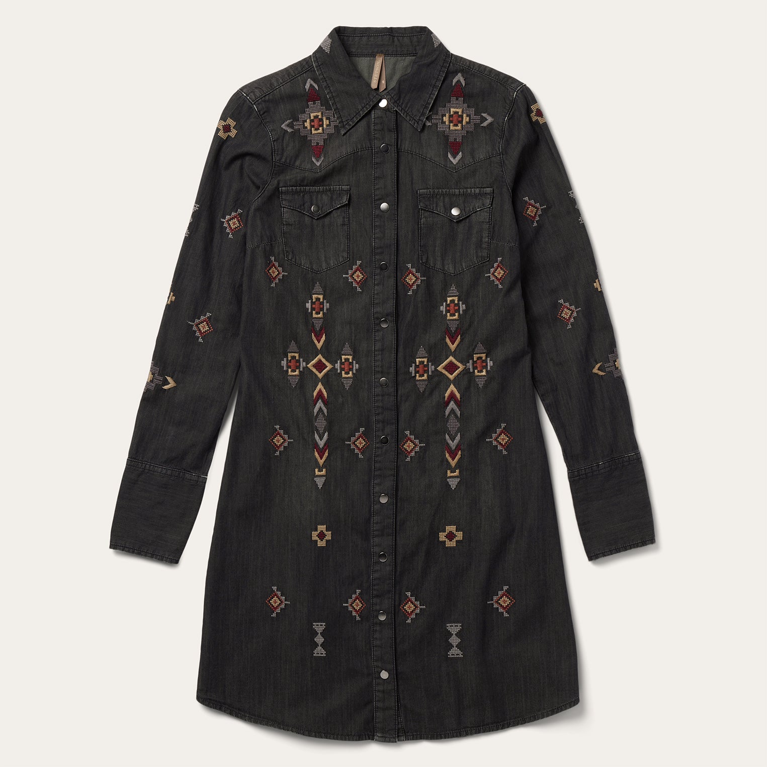 Stylish Black Embroidered Denim Dress